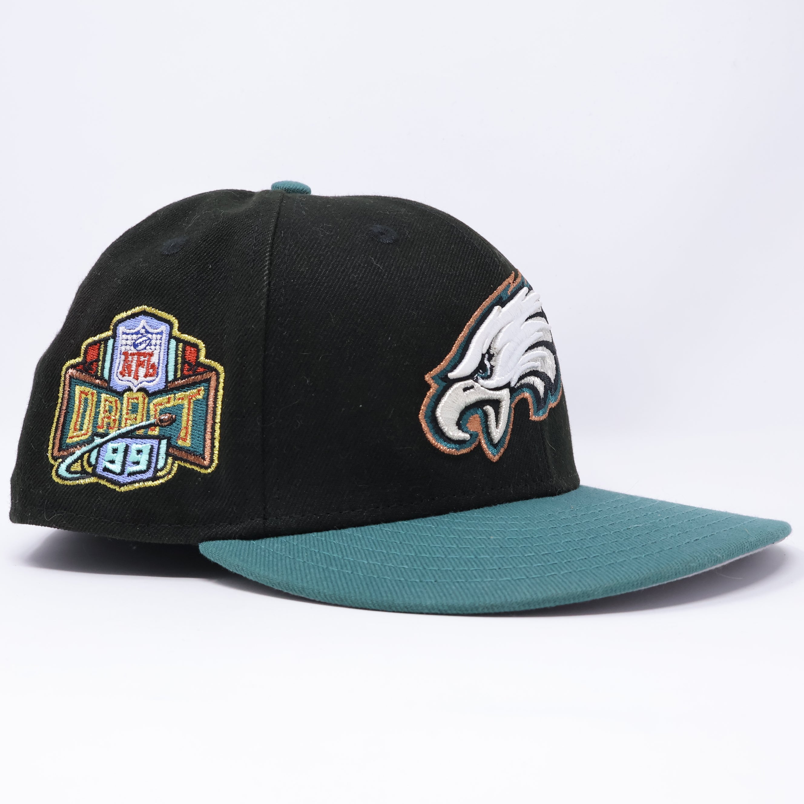 USED 3/8 Black Philadelphia Eagles 1999 Draft 59fifty New Era Fitted Hat Cap