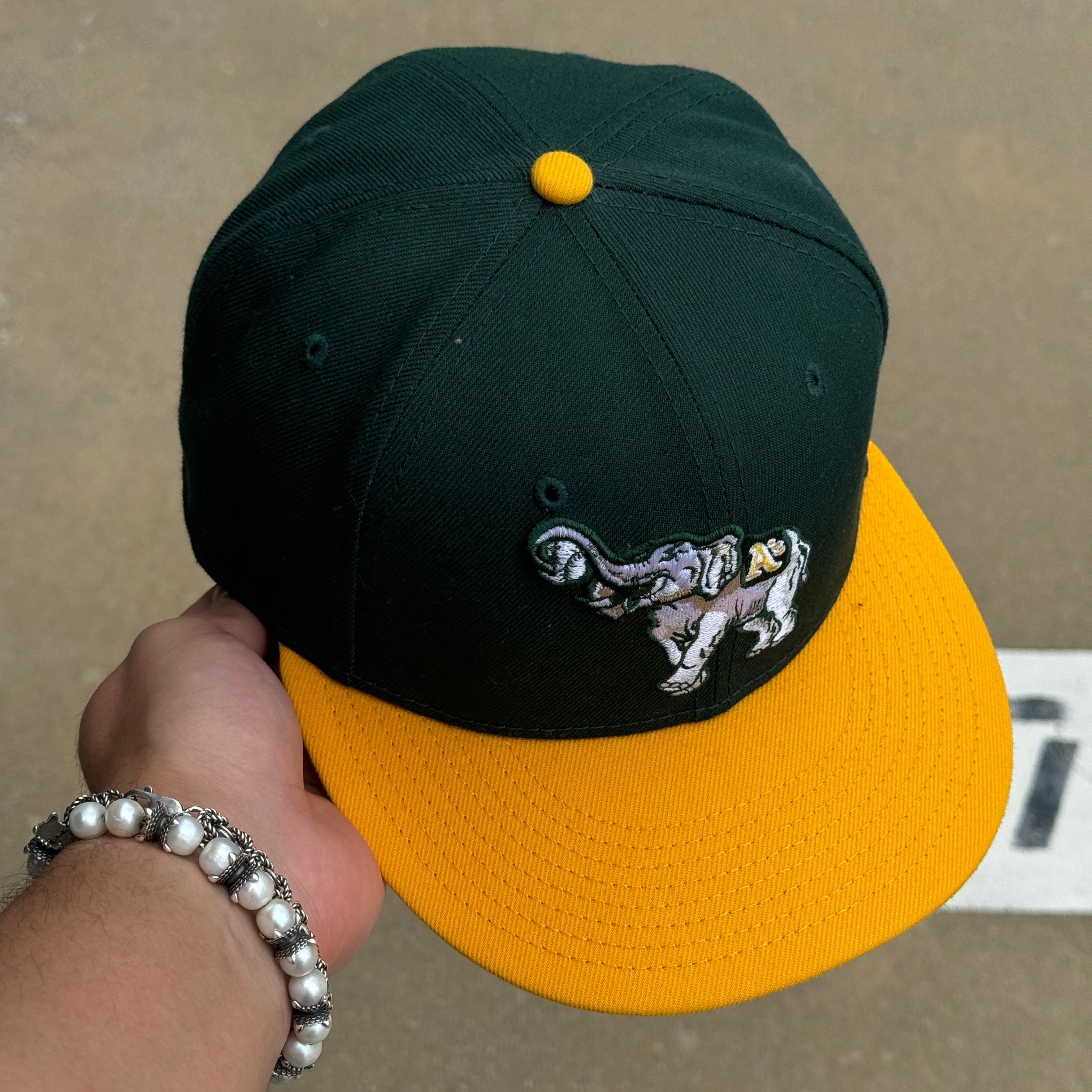 USED 1/4 Green Oakland Athletics Elephant Simple Clean 59fifty New Era Fitted Hat Cap