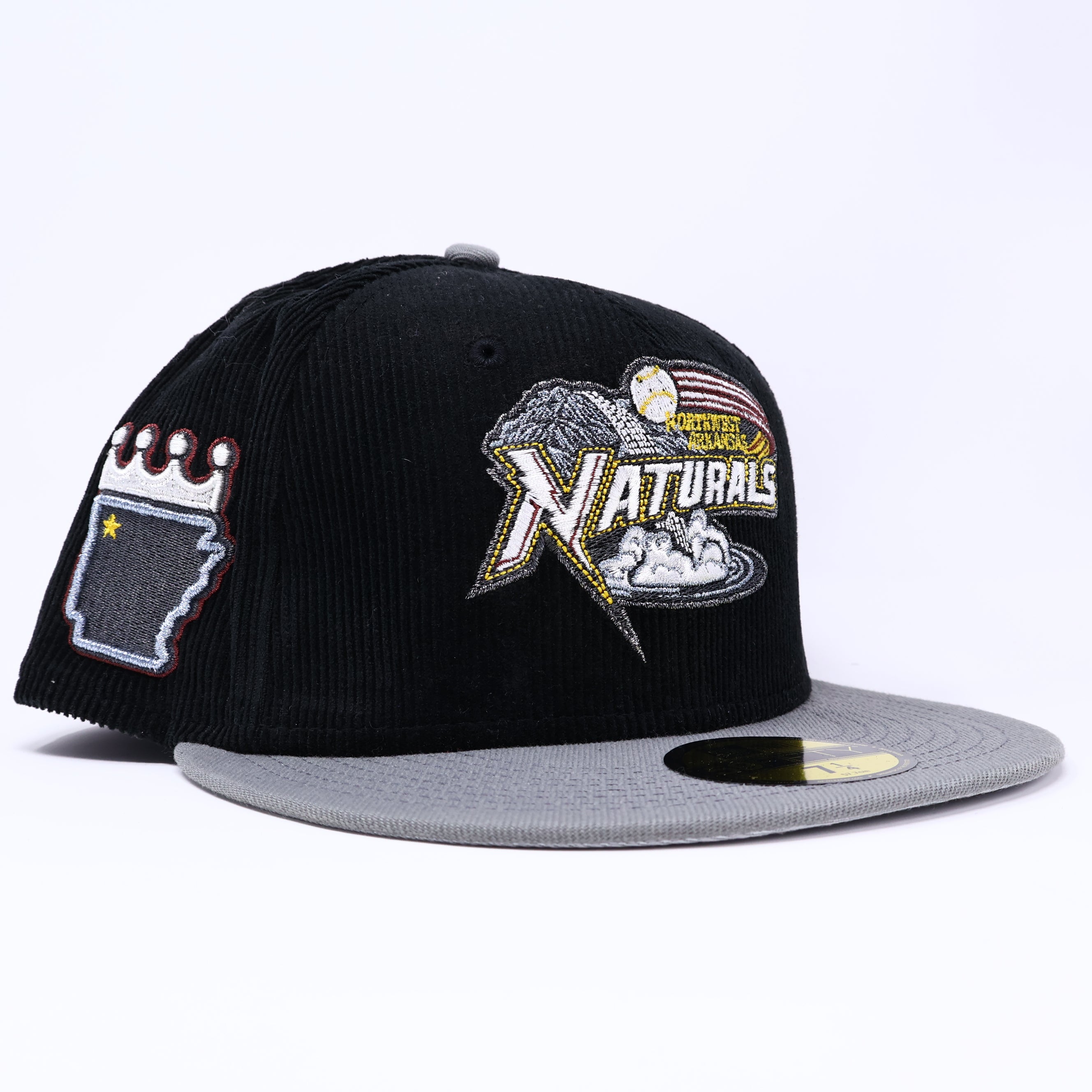 NWT 1/4 Black Corduroy Arkansas Naturals State Logo 59fifty New Era Fitted Hat Cap