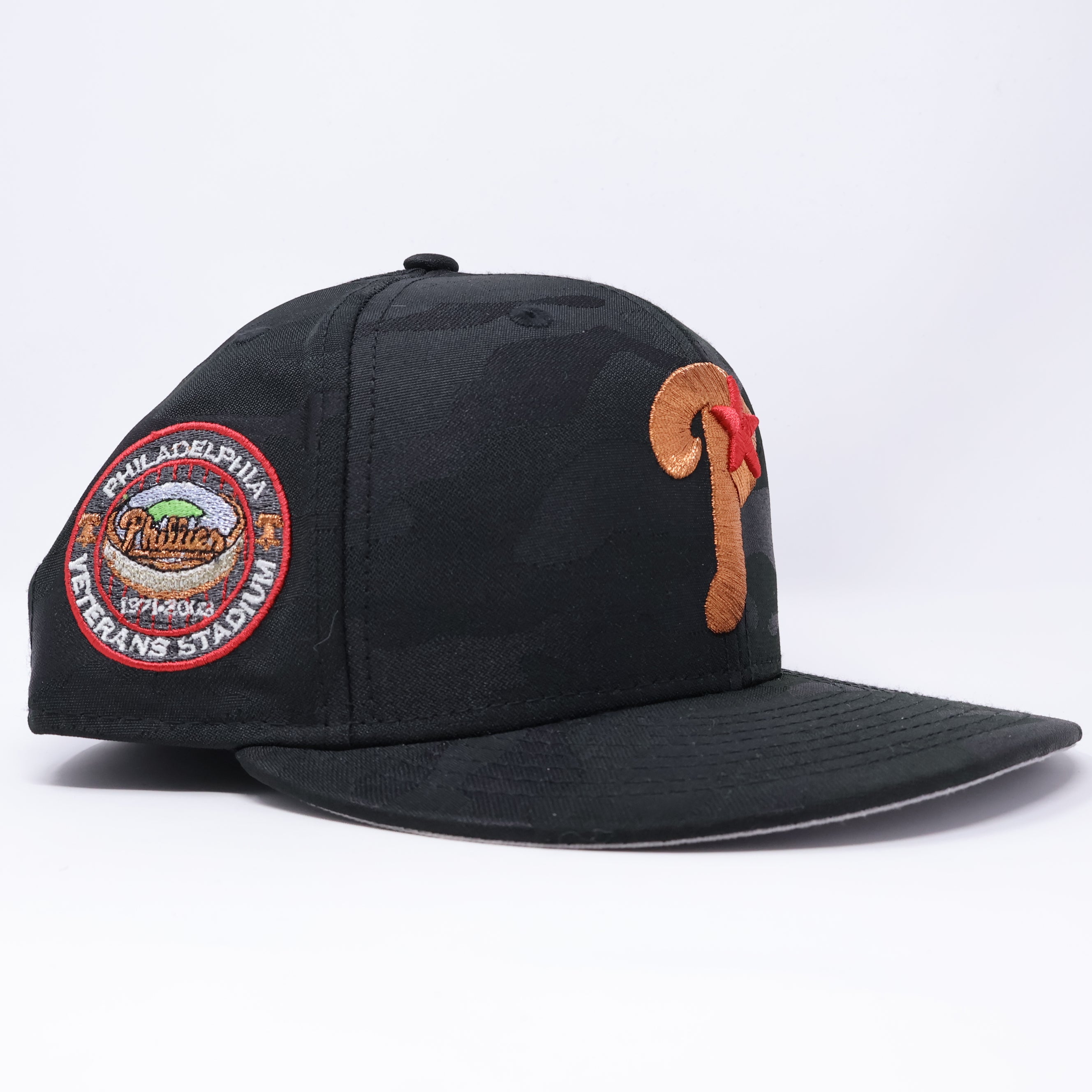 USED 3/8 Camo Philadelphia Phillies Veteran Stadium 59fifty New Era Fitted Hat Cap