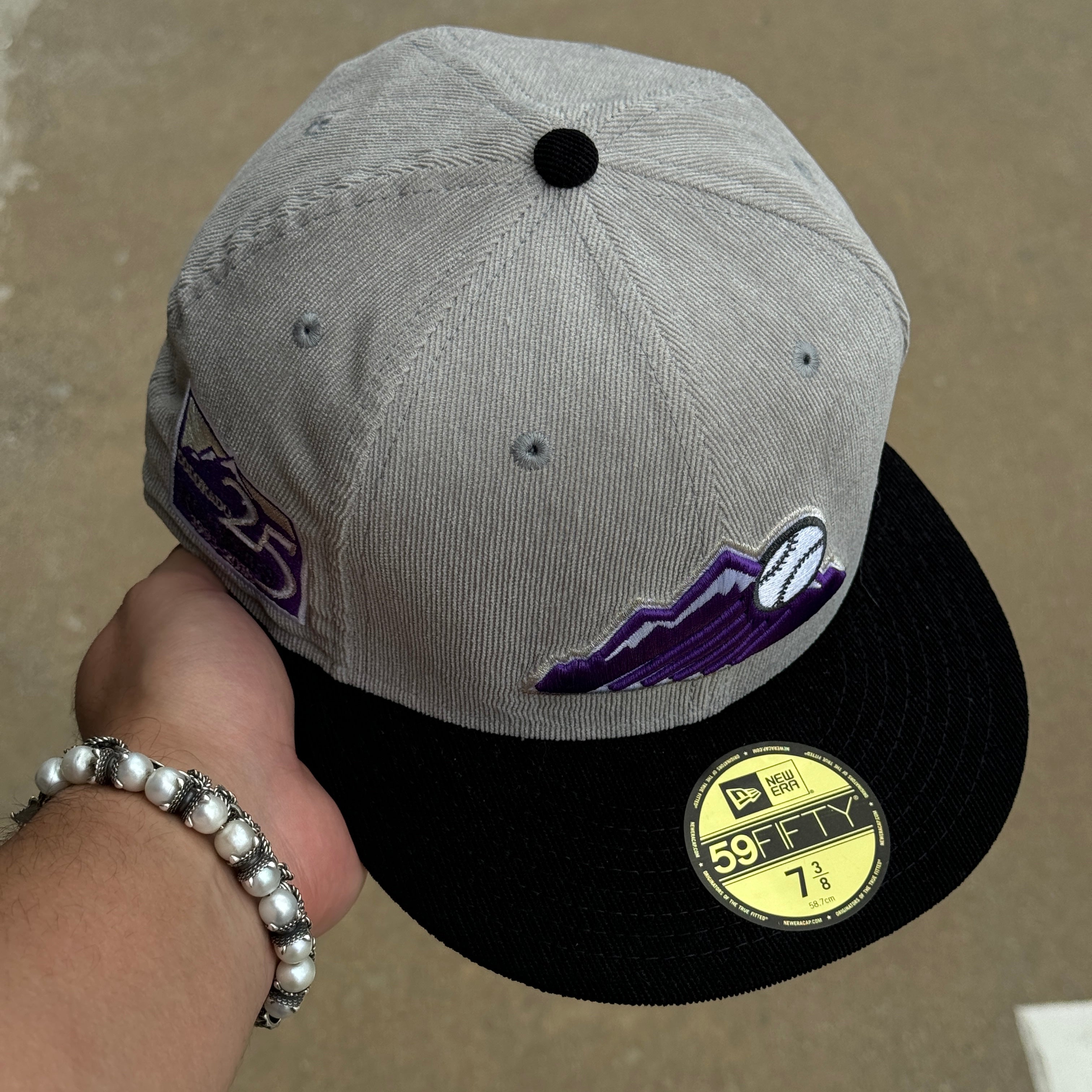 NEW 3/8 Gray Colorado Rockies 25th Anniversary 59fifty New Era Fitted Hat Cap