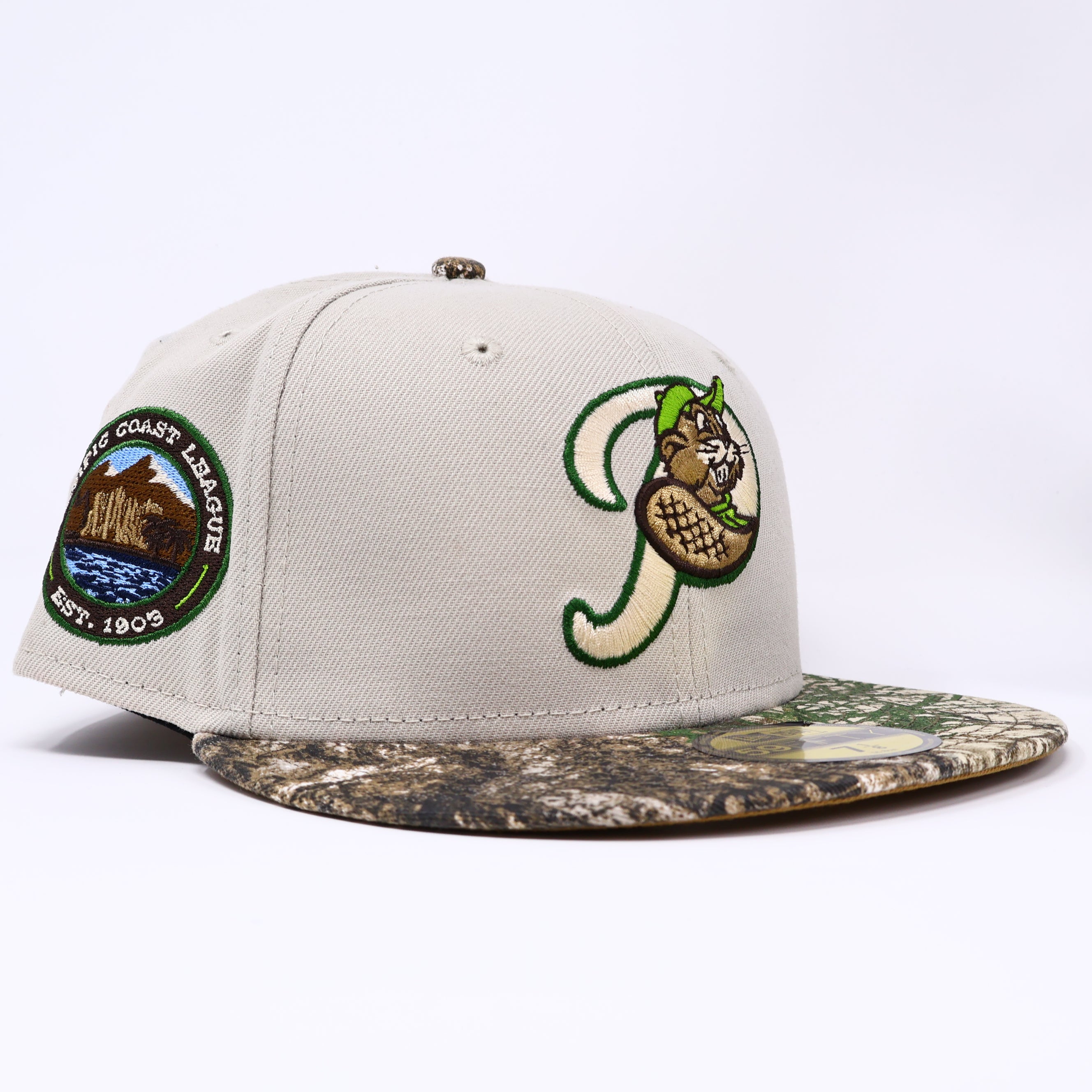 NWT 1/4 Stone Portland Beavers Pacific Coast League 59fifty New Era Fitted Hat Cap