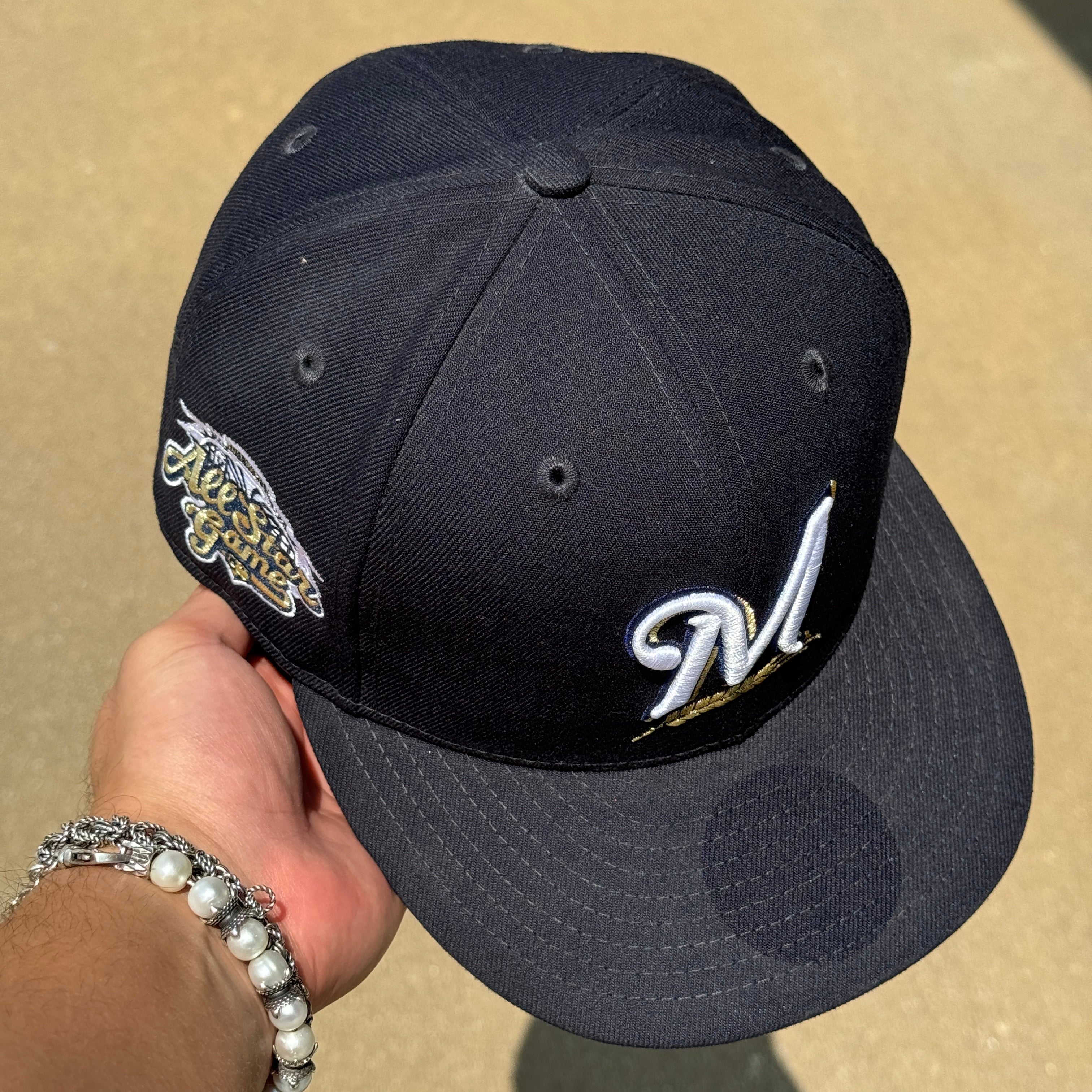 USED 1/4 Navy Milwaukee Brewers 2002 All Star Game 59fifty New Era Fitted Hat Cap