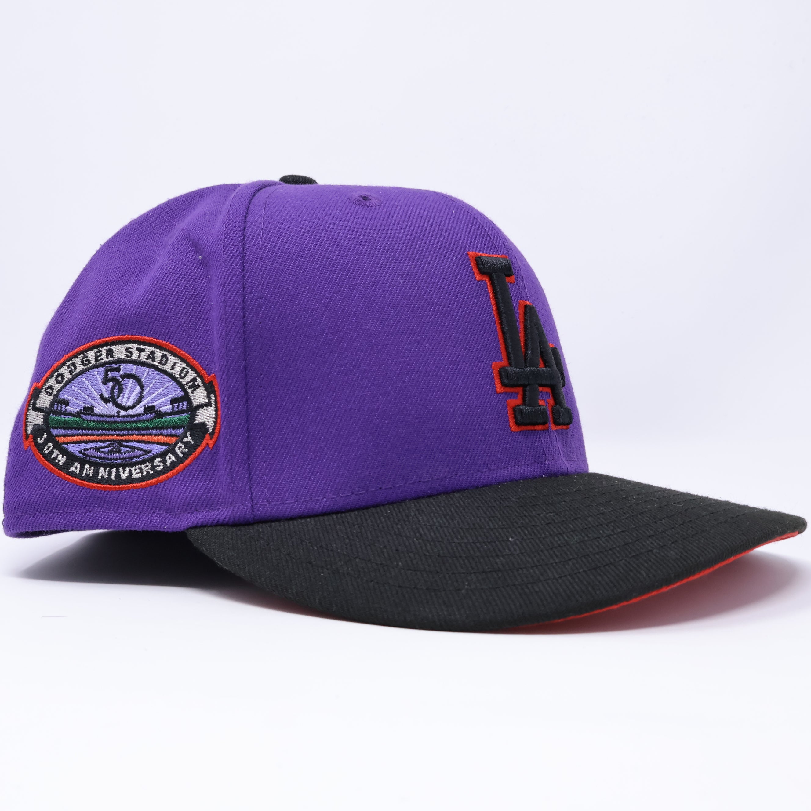 USED 3/8 Purple Los Angeles Dodgers 50th Anniversary 59fifty New Era Fitted Hat Cap