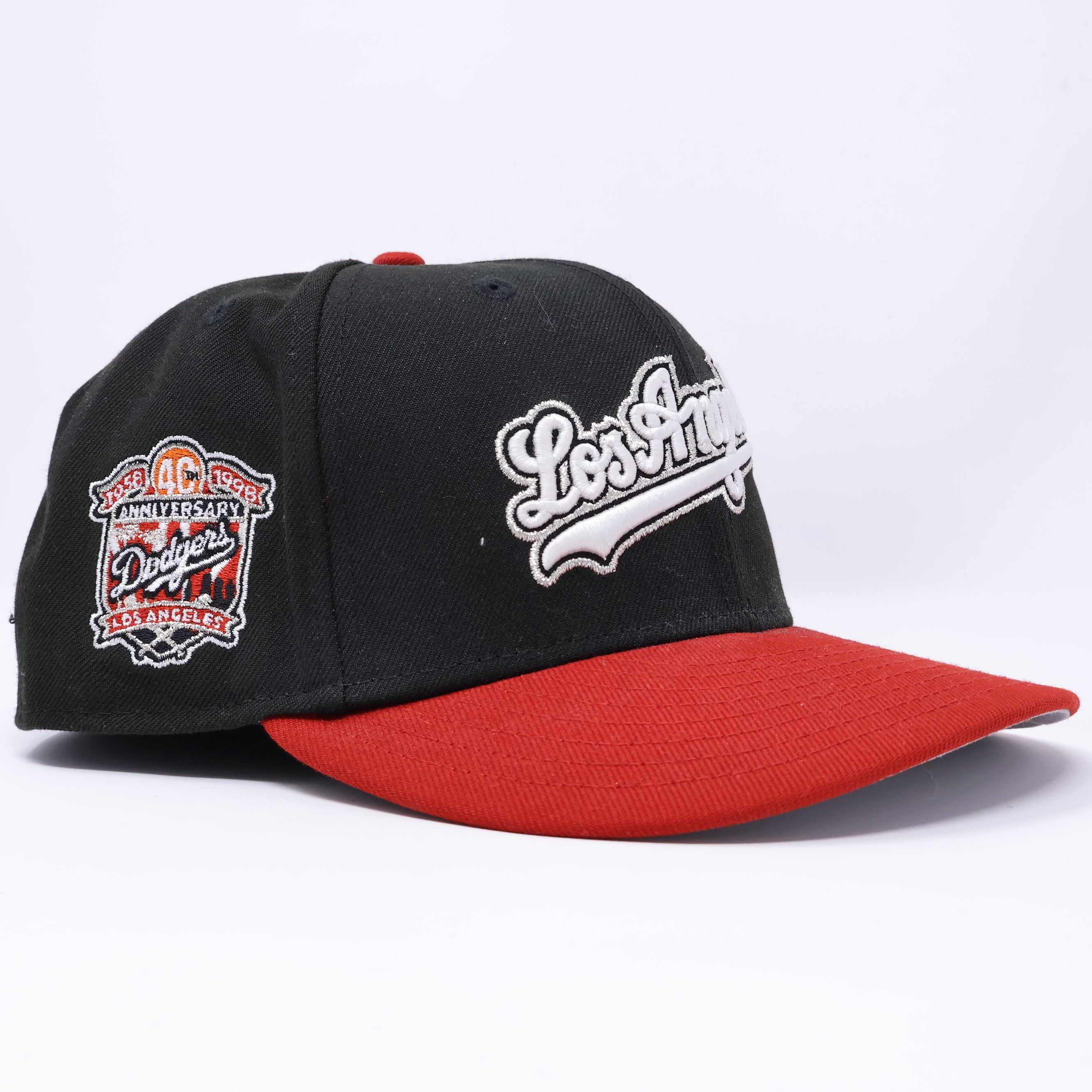 USED 3/8 Black Los Angeles Dodgers 40th Anniversary 59fifty New Era Fitted Hat Cap