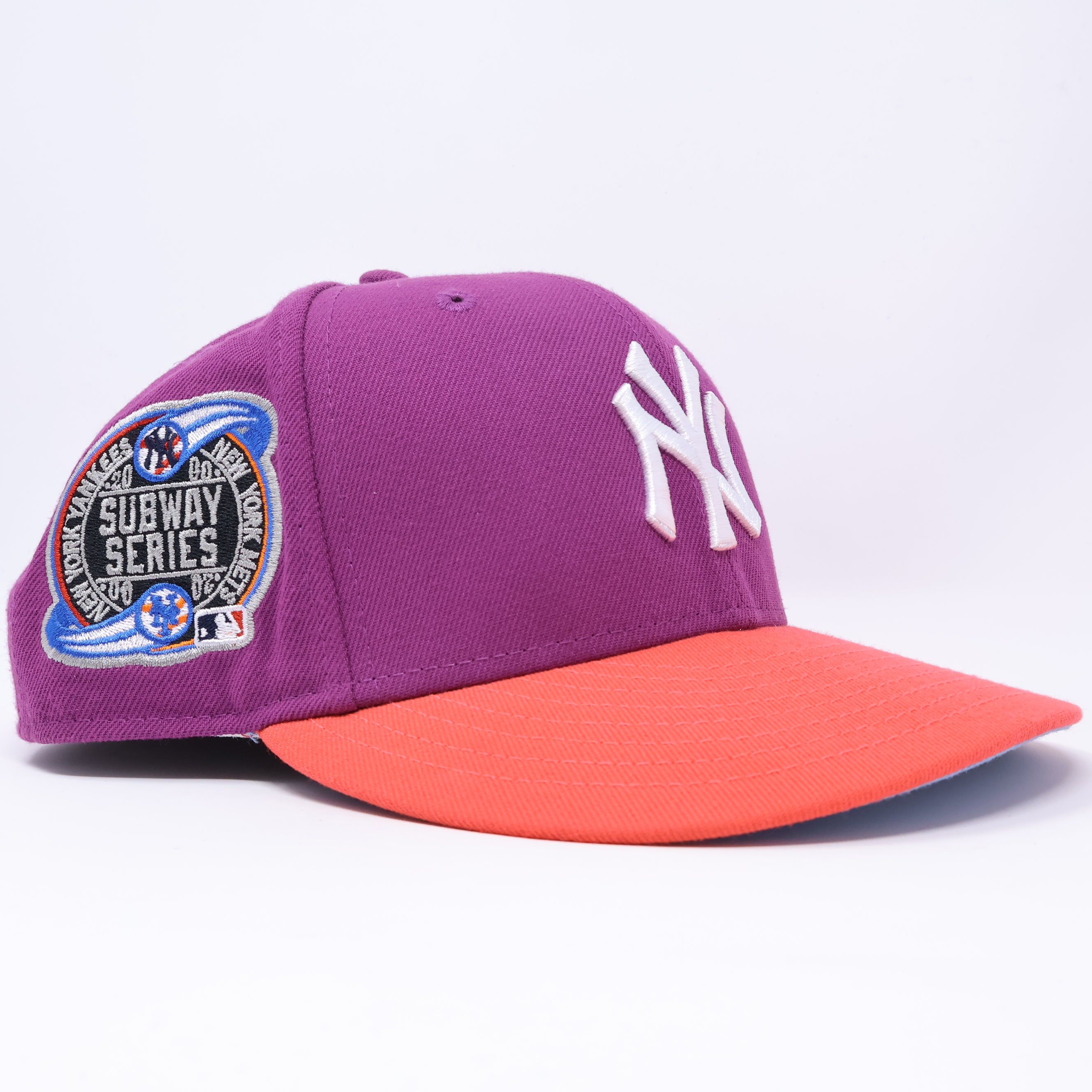USED 3/8 Purple New York Yankees Subway Series 59fifty New Era Fitted Hat Cap