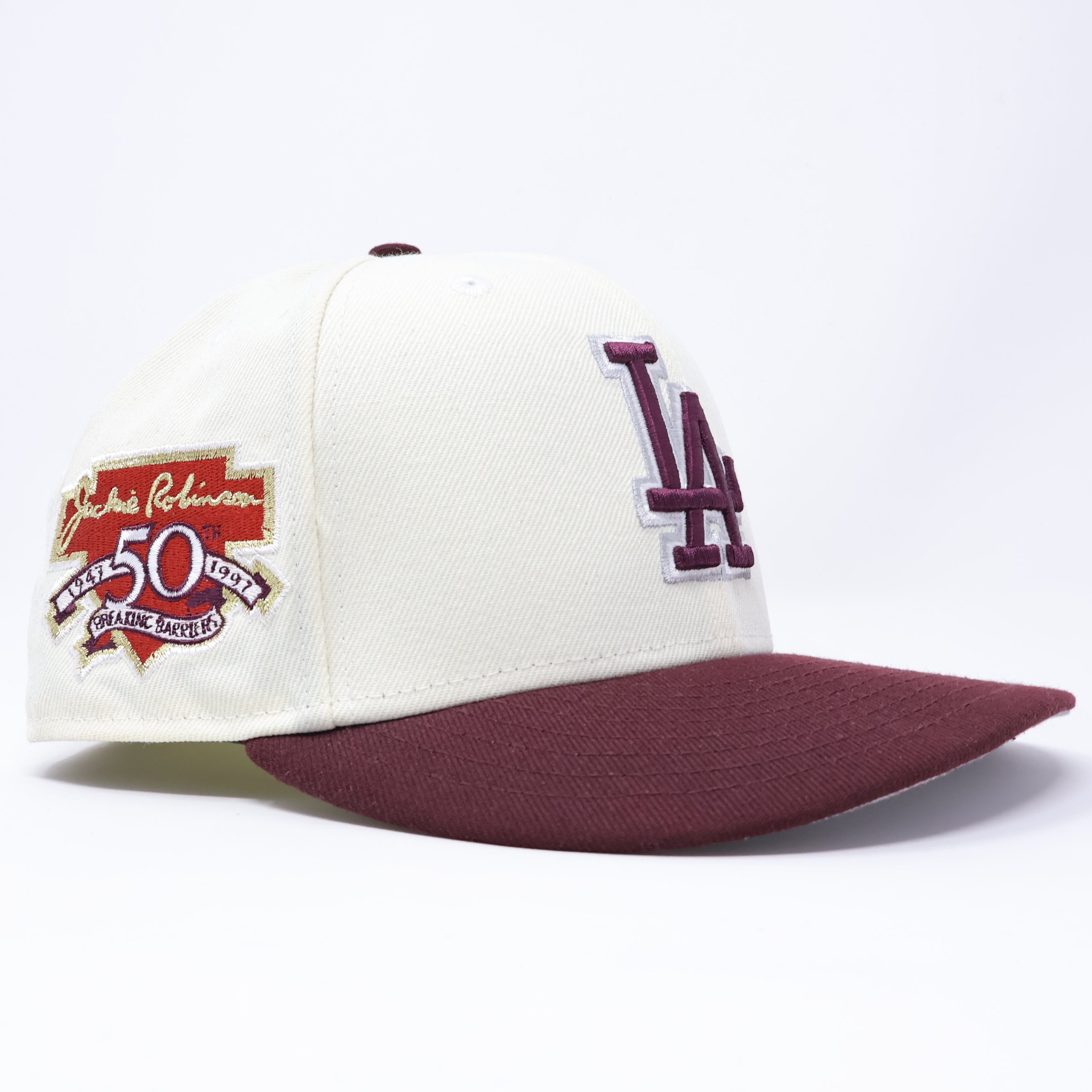 USED 3/8 Chrome Los Angeles Dodgers Jackie Robinson 59fifty New Era Fitted Hat Cap