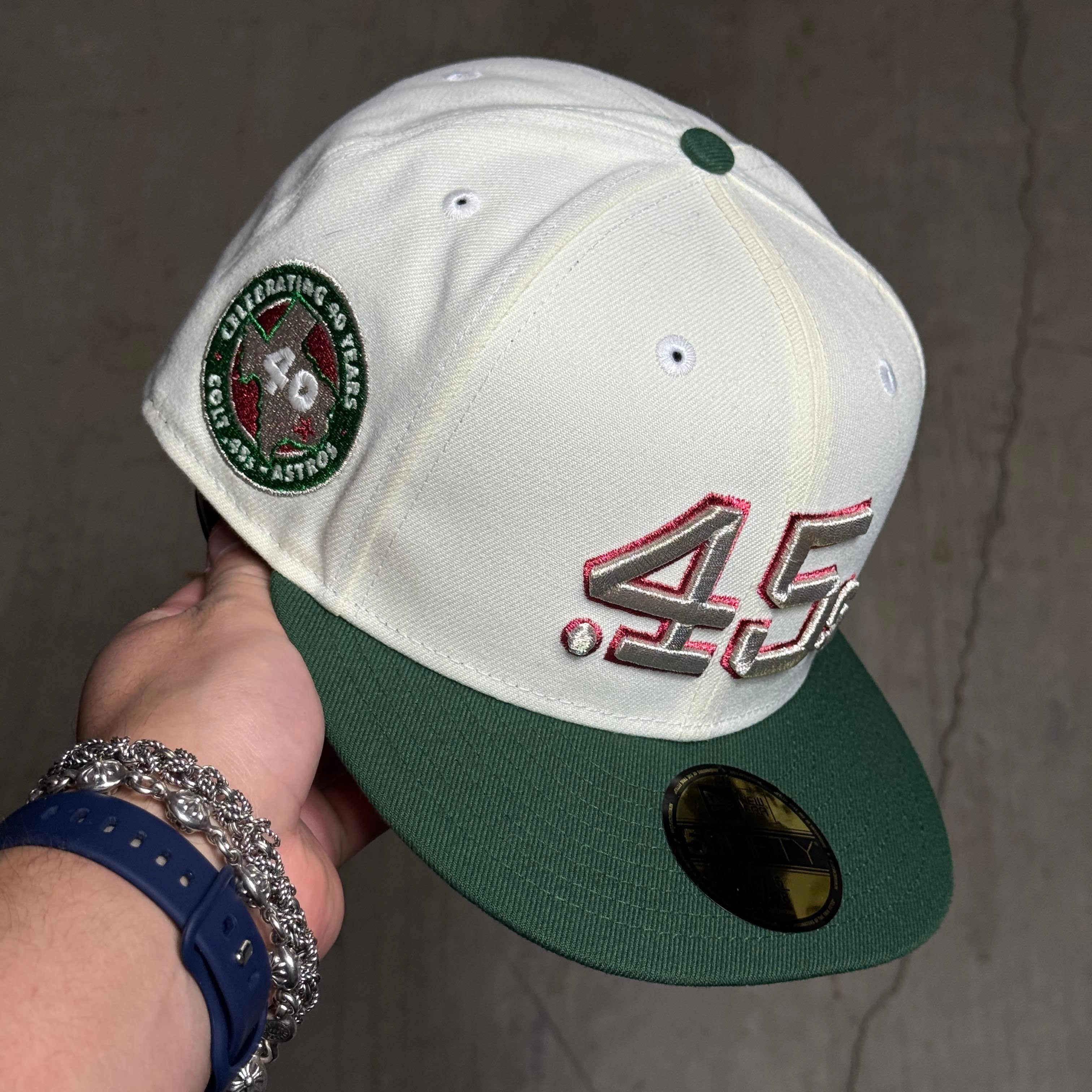 NWT 5/8 Chrome Houston Astros Celebrating 40 Years 59fifty New Era Fitted Hat Cap