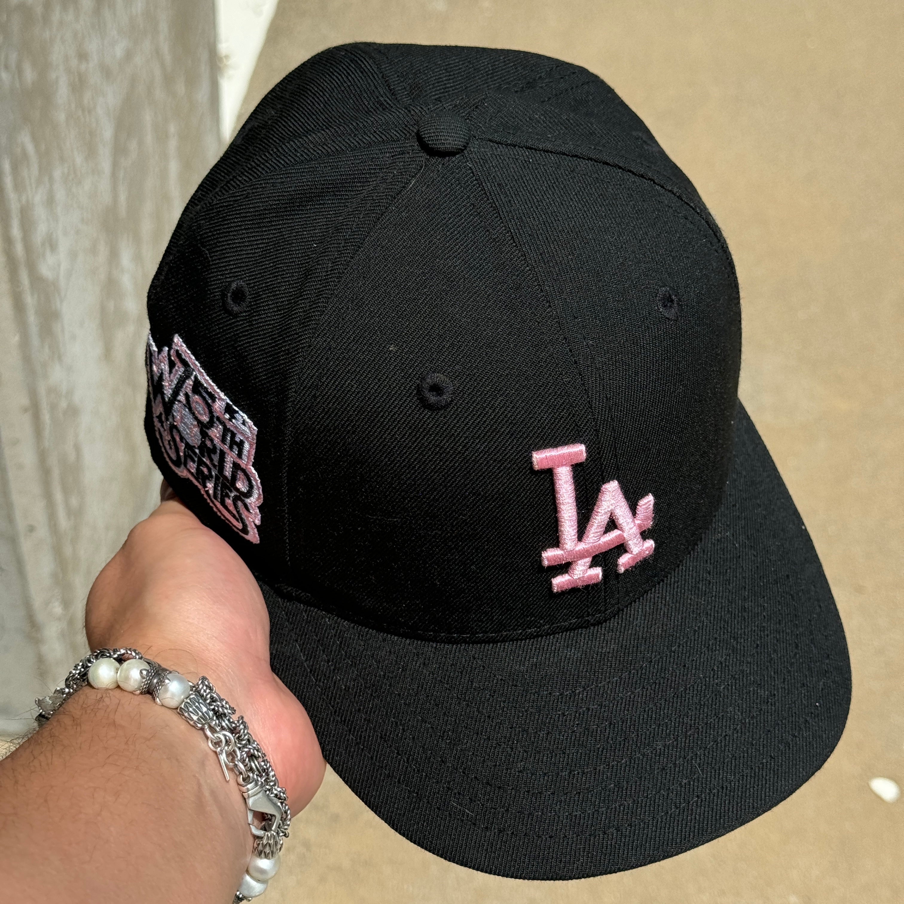 USED 1/4 Black Los Angeles Dodgers 75th Anniversary 59fifty New Era Fitted Hat Cap