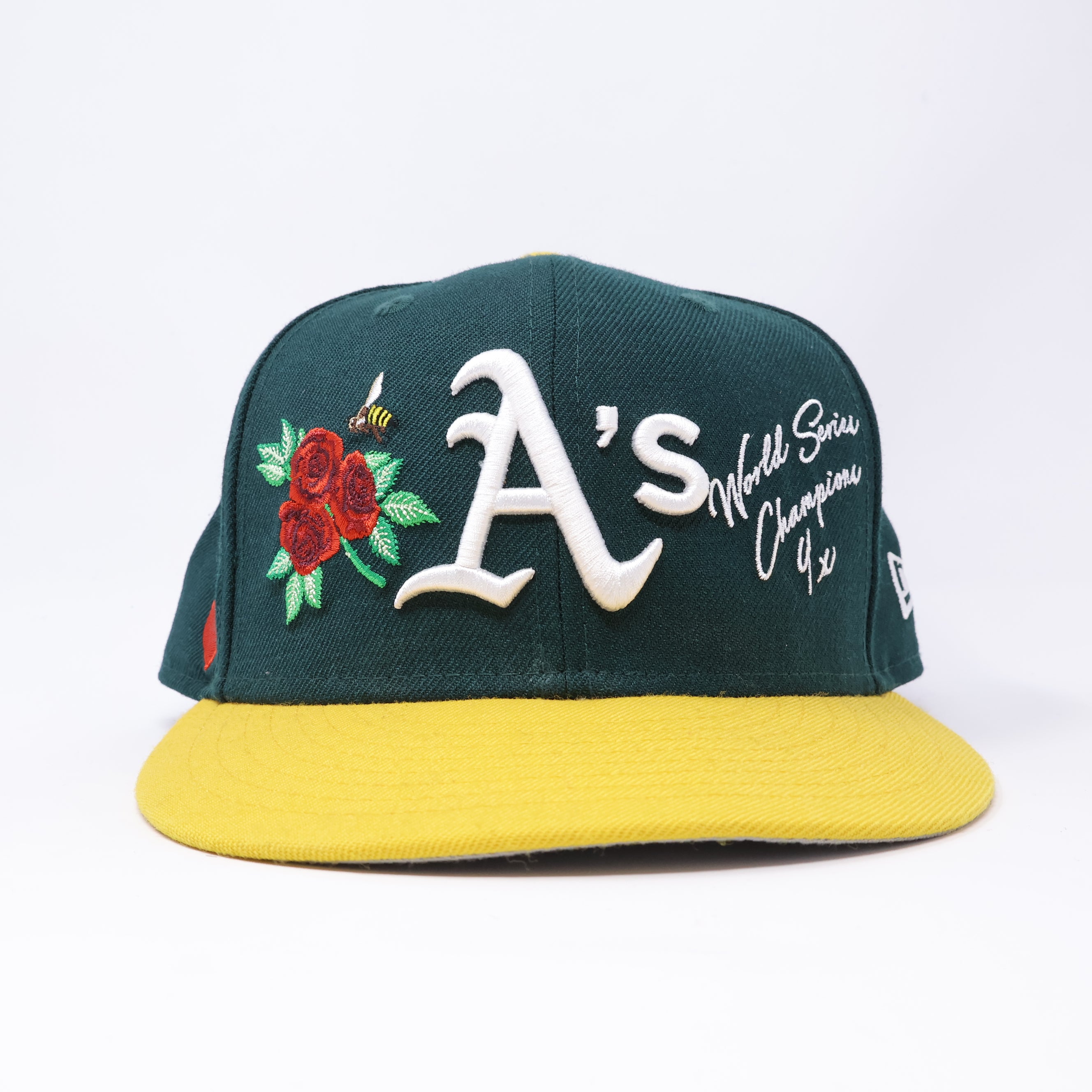 USED 3/8 Green Oakland Athletics All Patches Logos 59fifty New Era Fitted Hat Cap