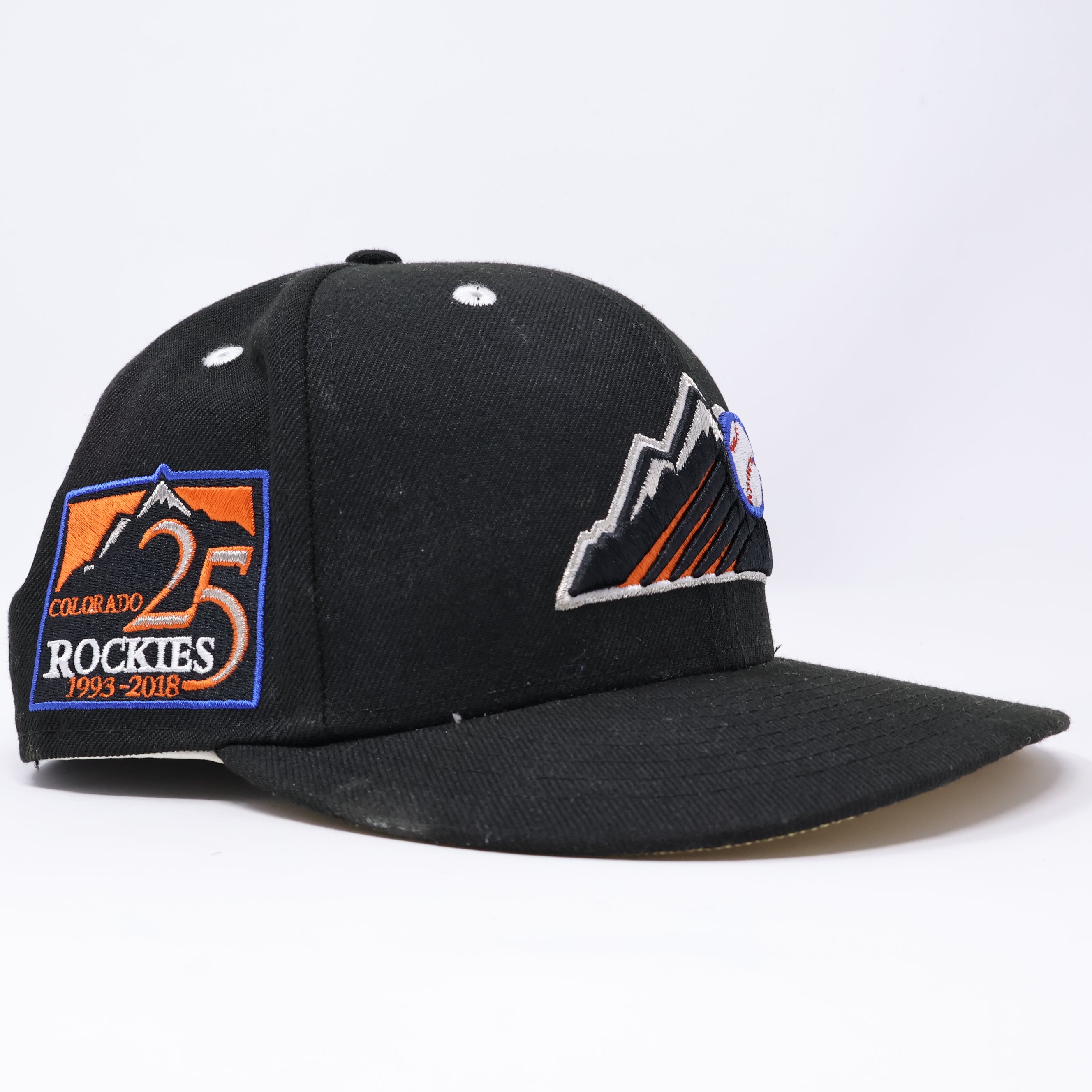 USED 3/8 Black Colorado Rockies 25th Anniversary 59fifty New Era Fitted Hat Cap