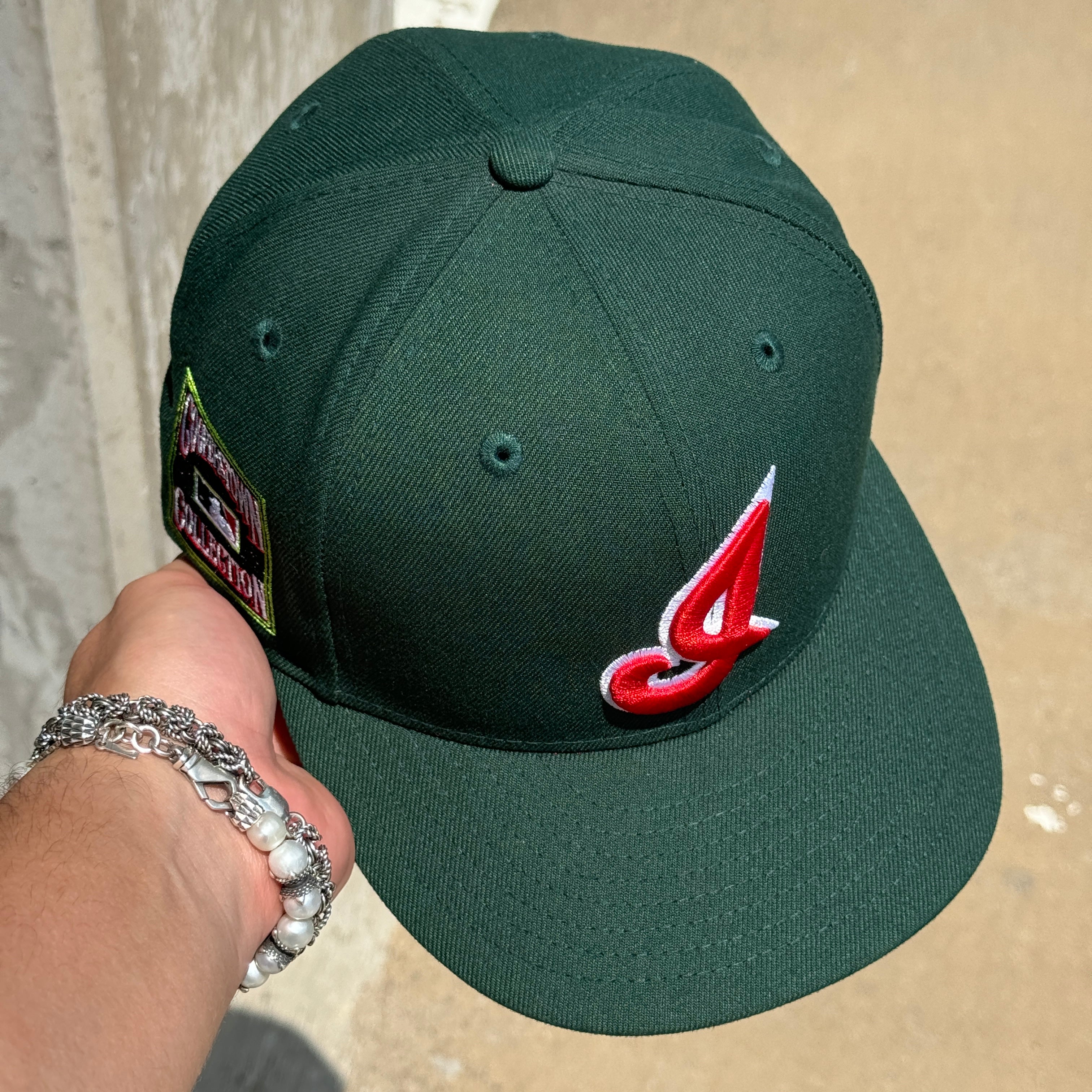 USED 1/4 Green Cleveland Indians Cooperstown Collection 59fifty New Era Fitted Hat Cap