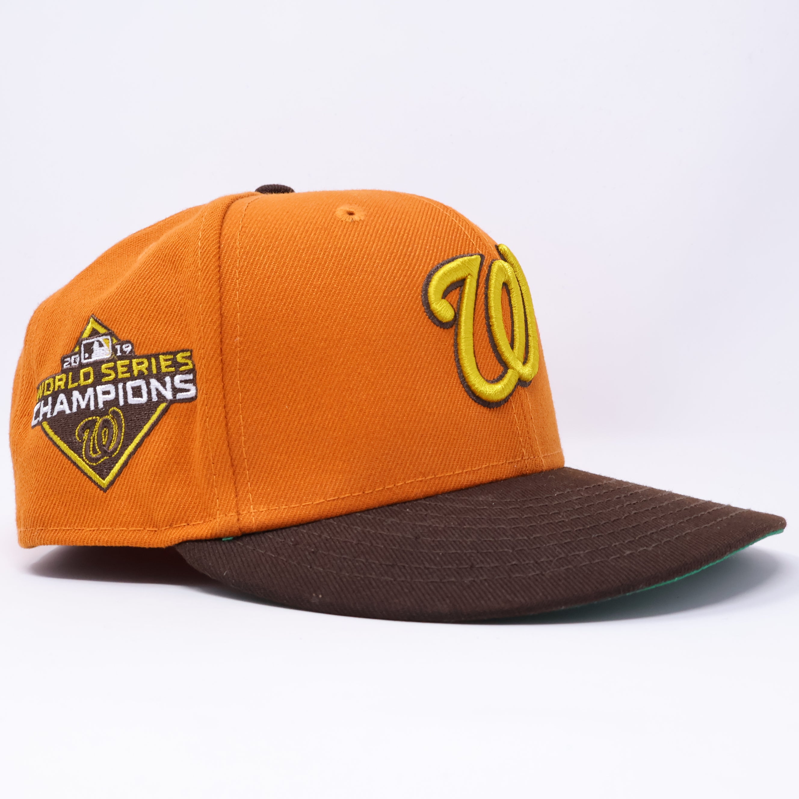 USED 3/8 Orange Washington Nationals 2019 World Series Champs 59fifty New Era Fitted Hat Cap