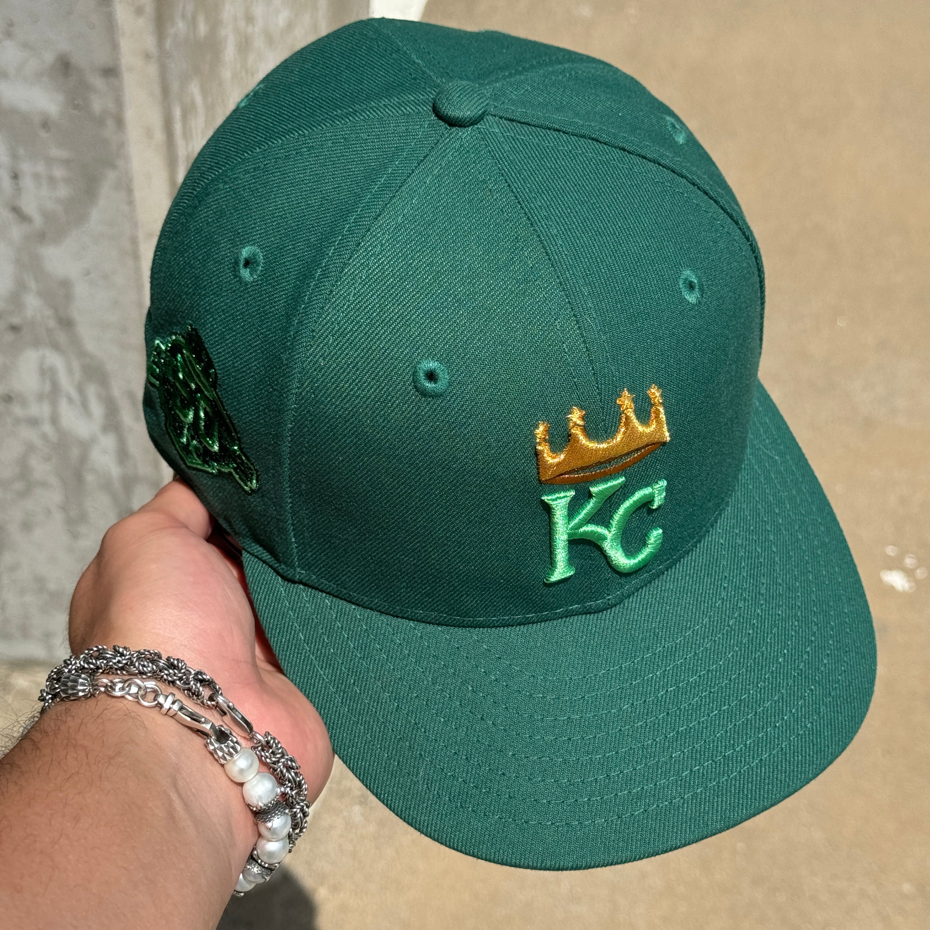 USED 1/4 Green Kansas City Royals 50th Anniversary 59fifty New Era Fitted Hat Cap