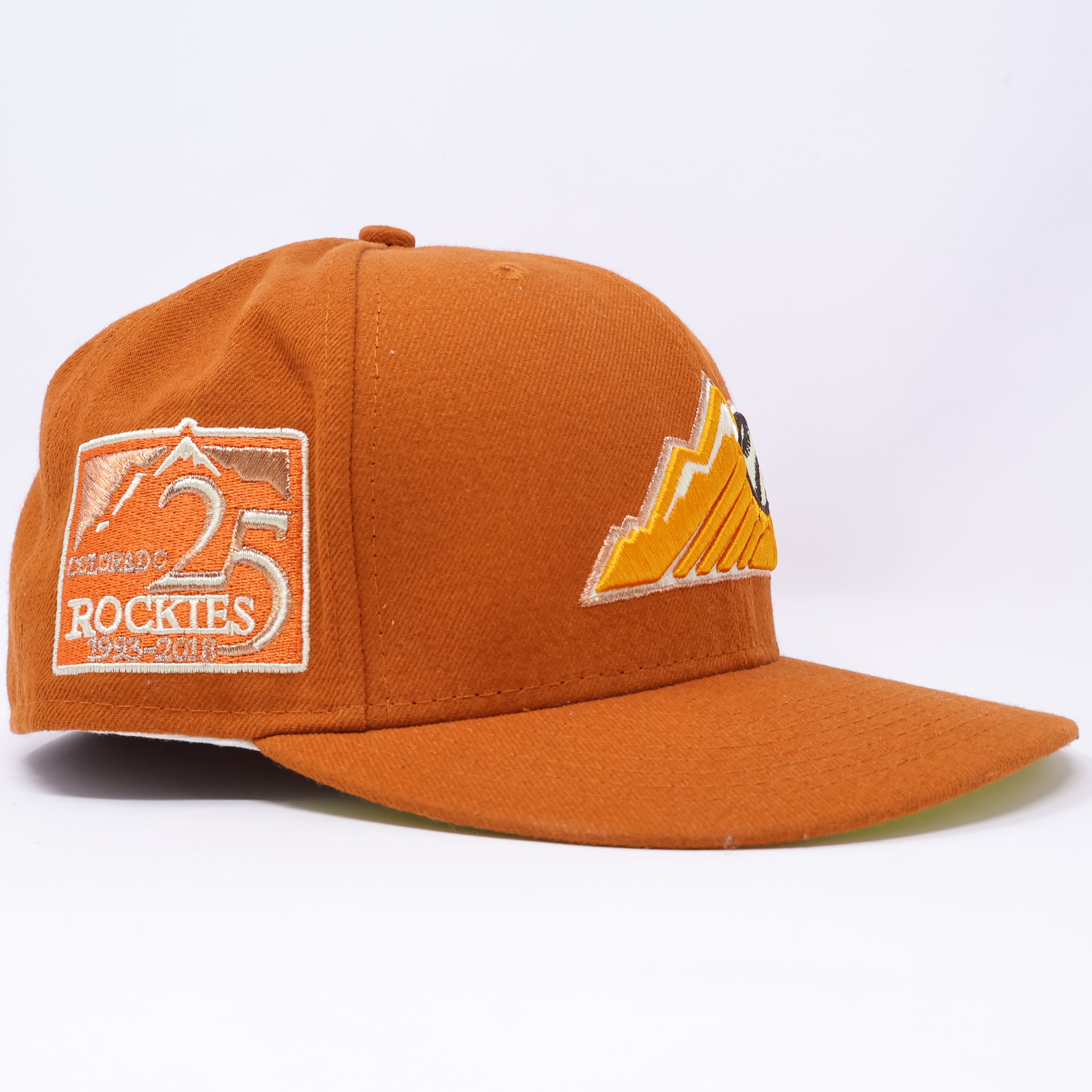 USED 3/8 Orange Colorado Rockies 25th Anniversary 59fifty New Era Fitted Hat Cap