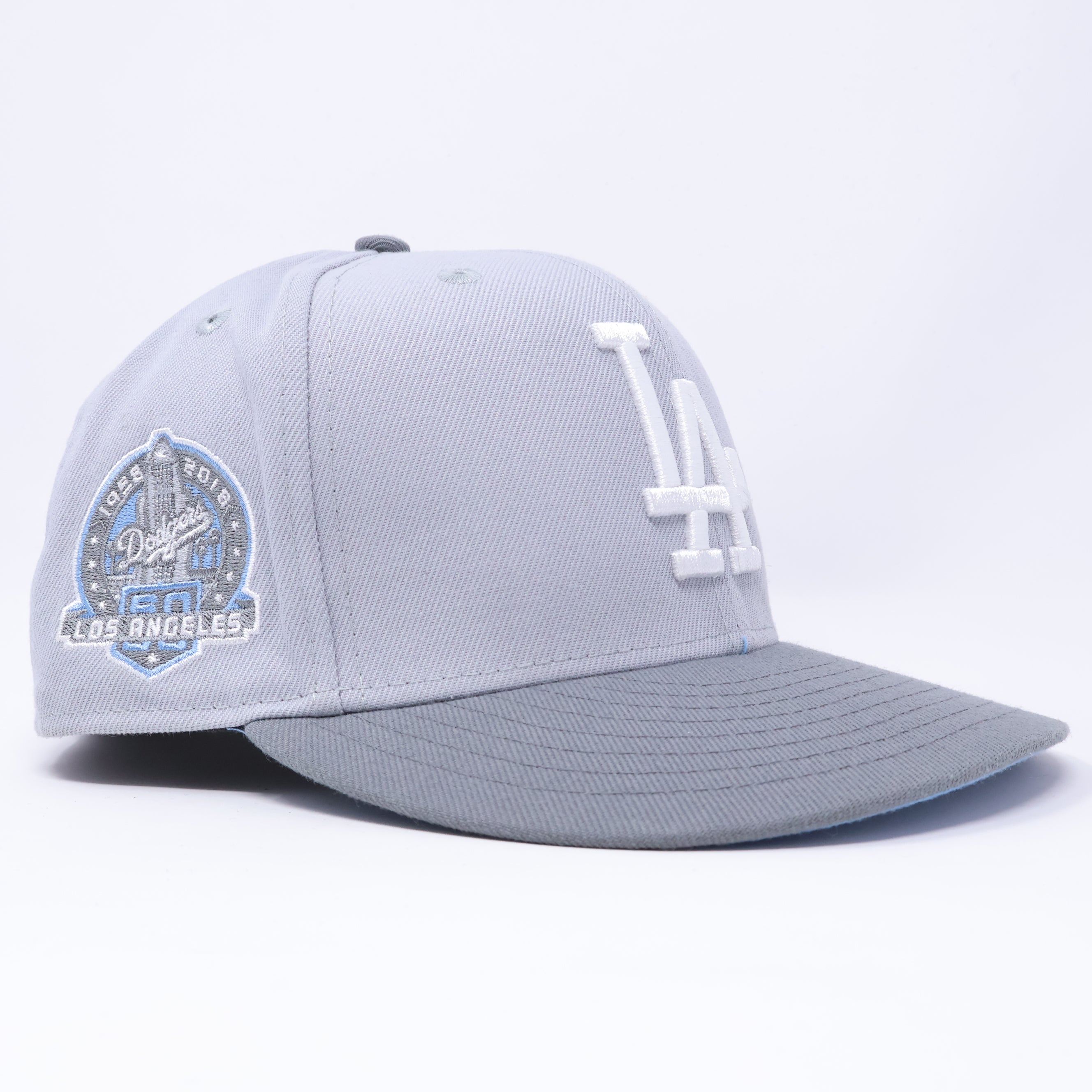 USED 3/8 Gray Los Angeles Dodgers 60th Anniversary 59fifty New Era Fitted Hat Cap
