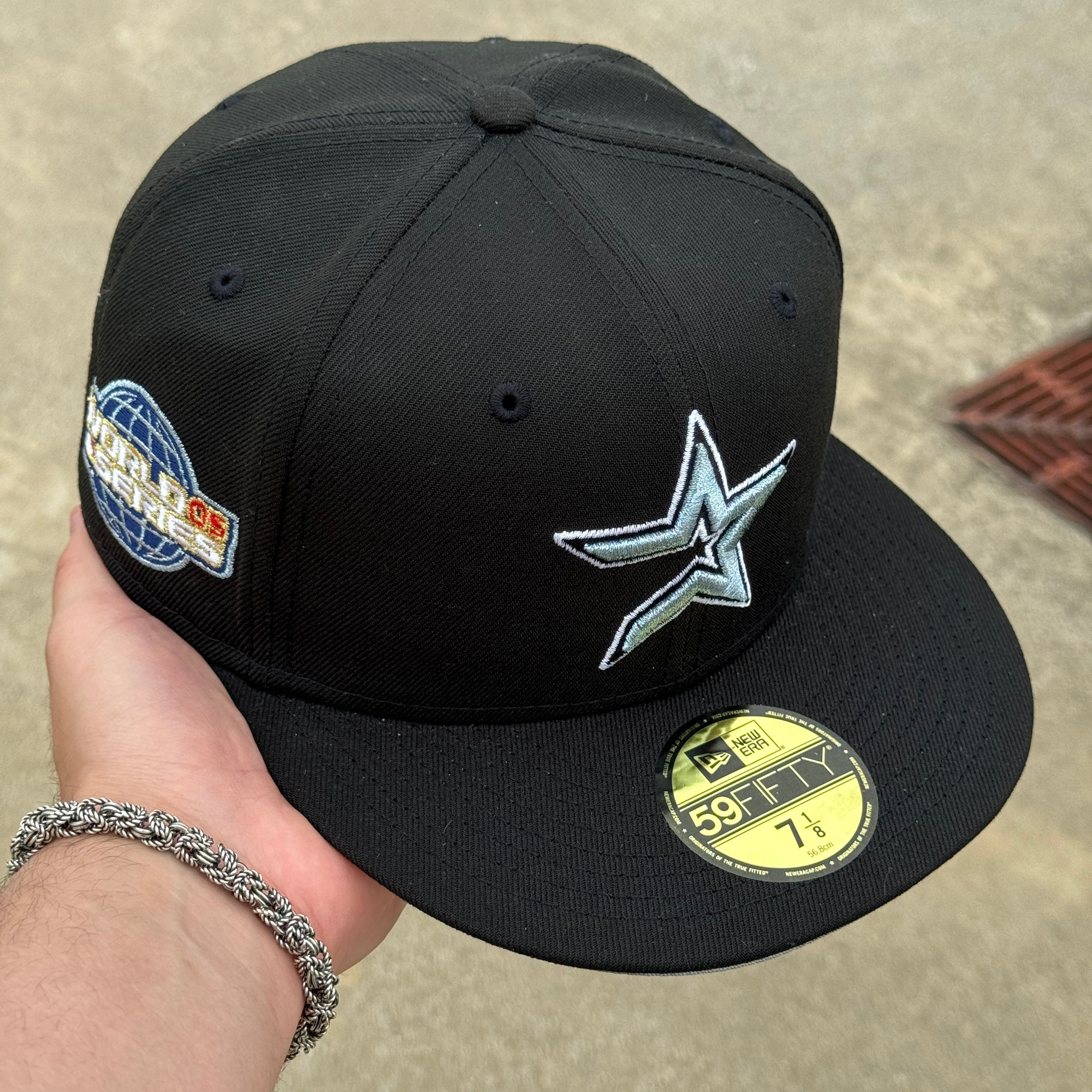 7 1/8 Black Houston Astros Bigg City 2005 World Series Icy Blue 59fifty New Era Fitted Cap Hat
