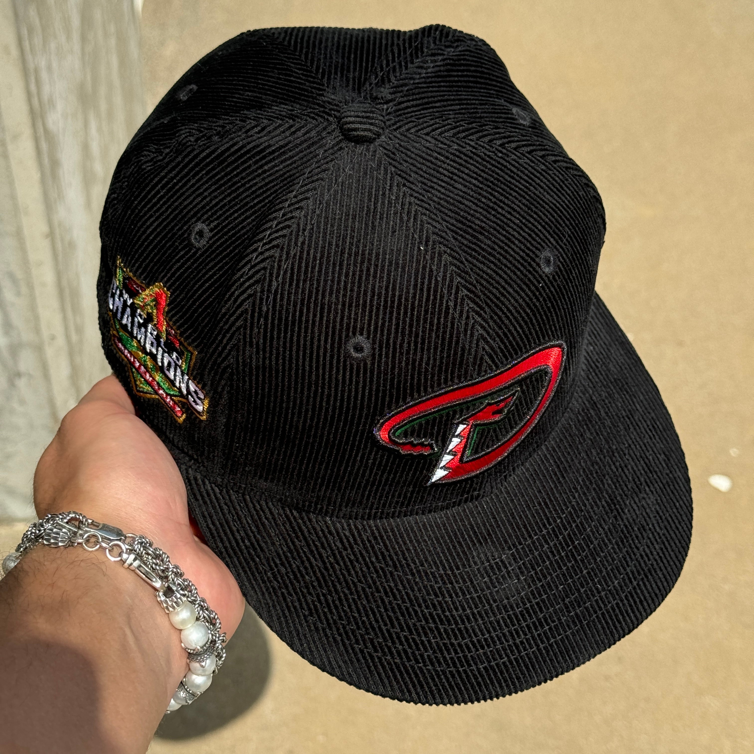 USED 1/4 Black Corduroy Arizona Diamondbacks 20th Anniversary 59fifty New Era Fitted Hat Cap