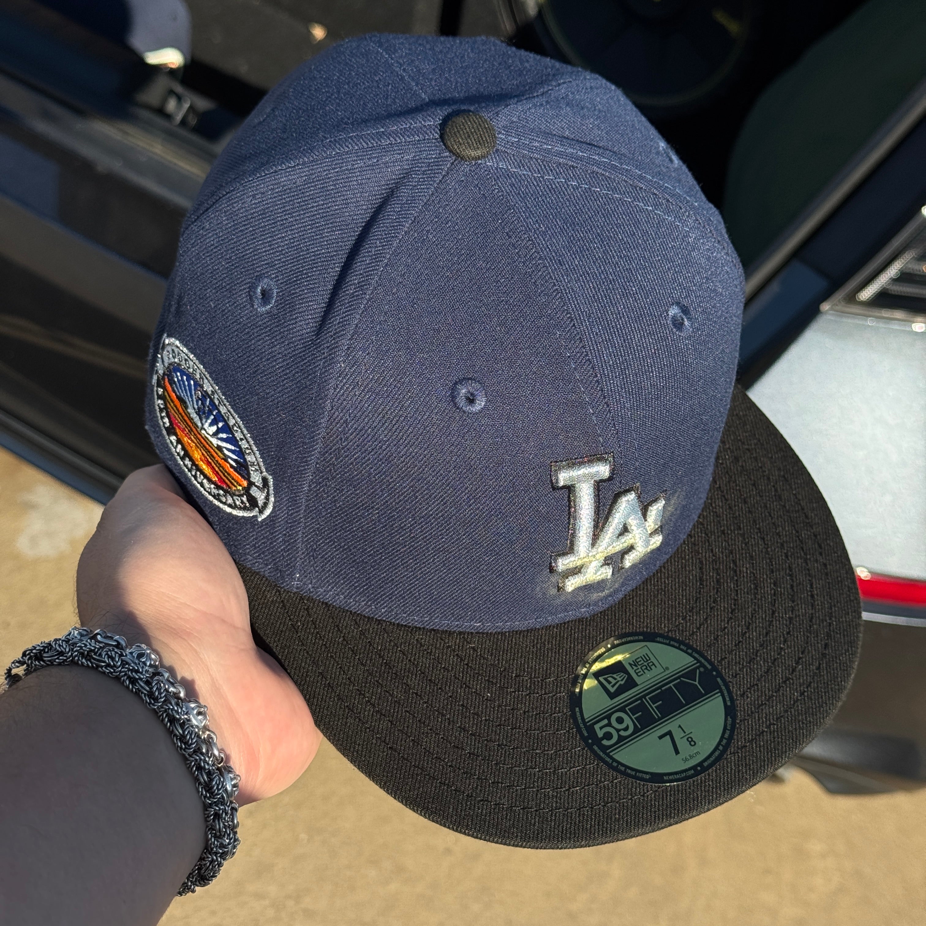 NWT 7 1/8 Navy Los Angeles Dodgers 50th Anniversary 59fifty New Era Fitted Hat Cap