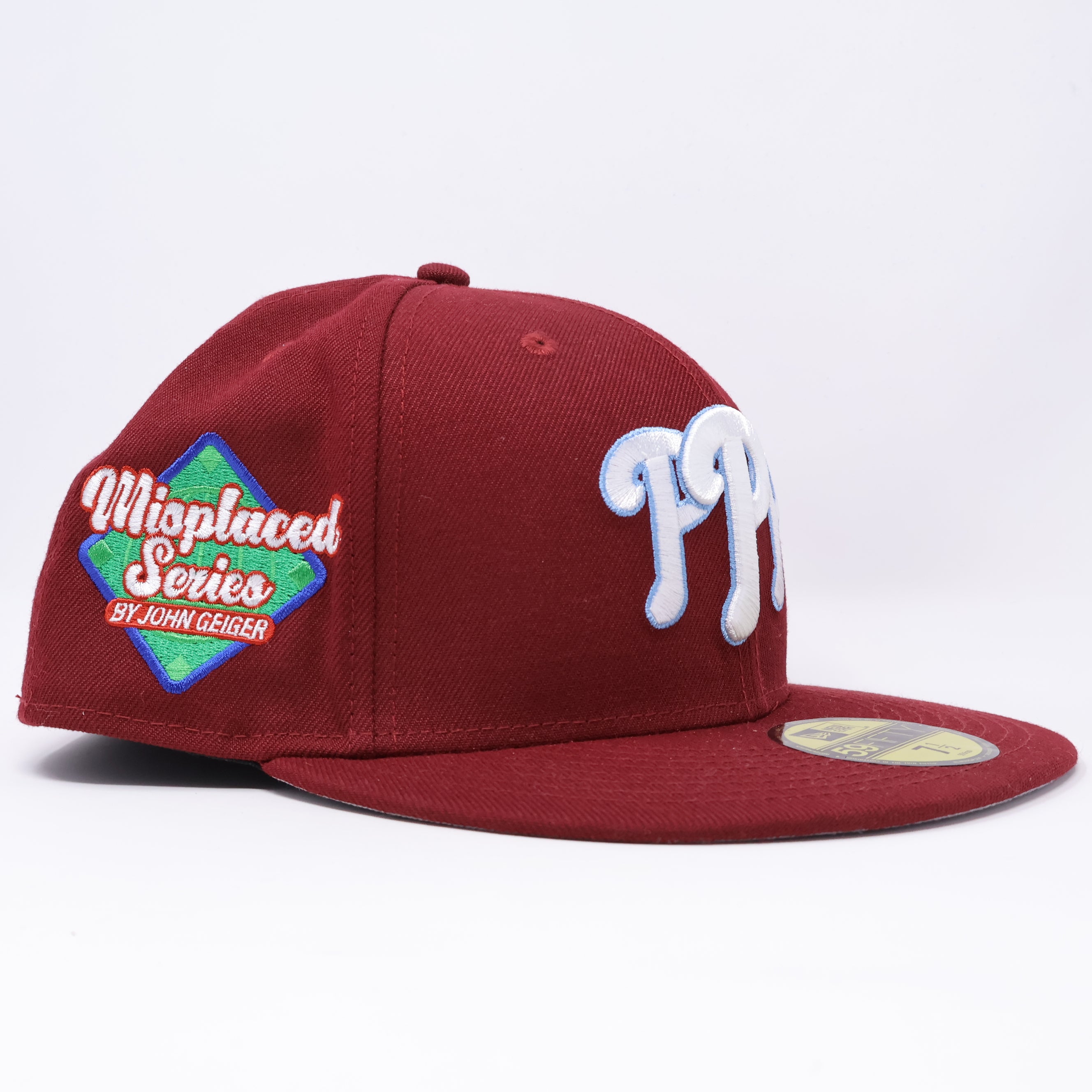 NWT 1/2 Maroon Philadelphia Phillies John Geiger 59fifty New Era Fitted Hat Cap