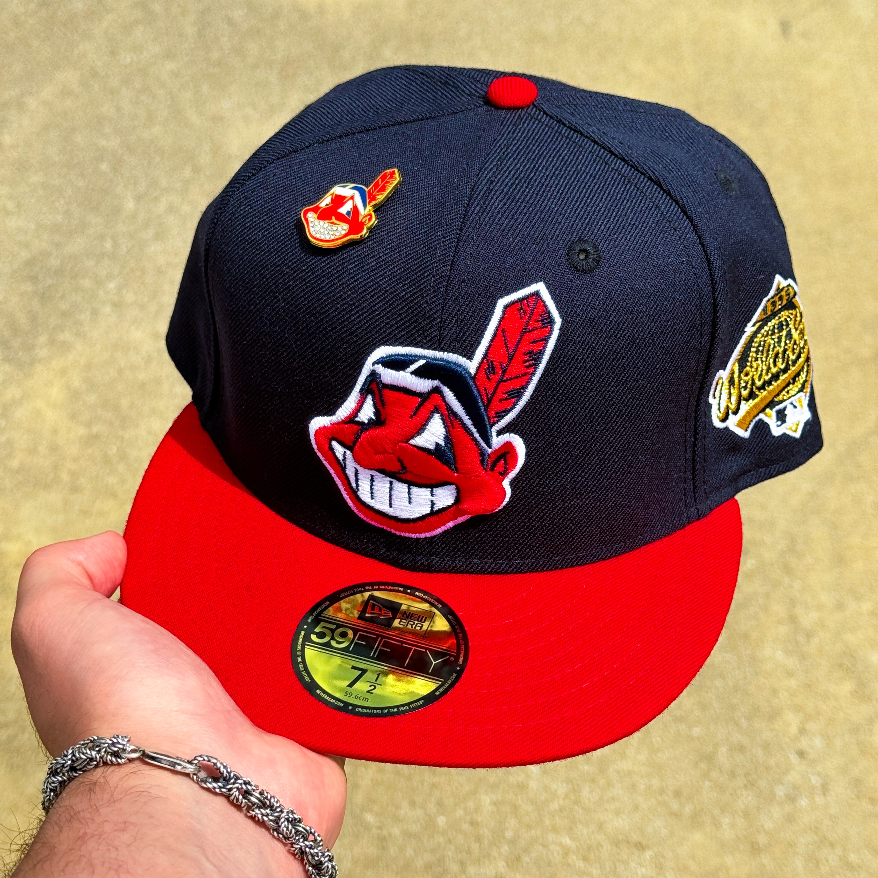 7 1/2 Navy Cleveland Indians Guardians Chief Wahoo BANNED 1995 World Series 59fifty New Era