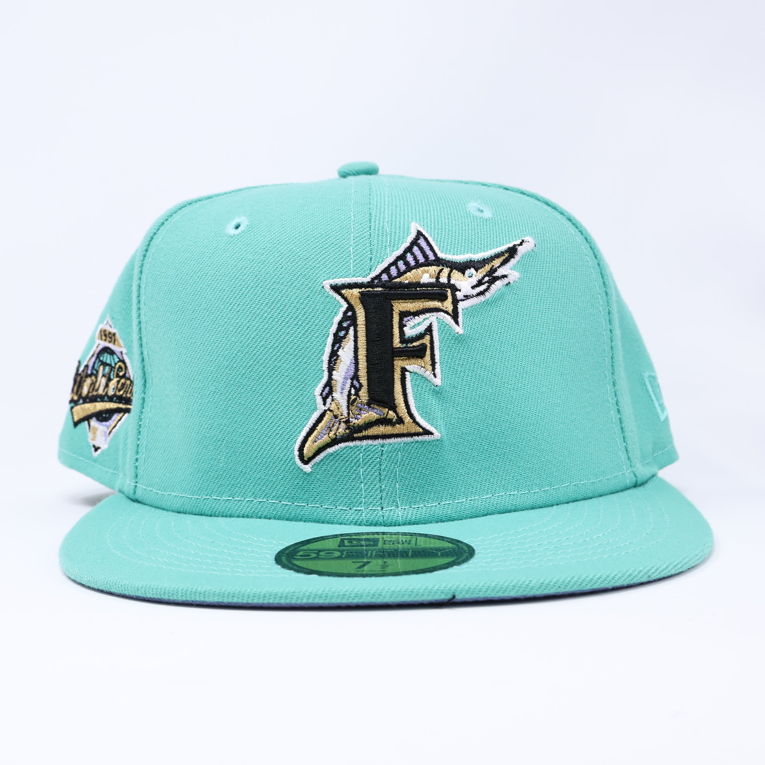 Turquoise Florida Marlins 1991 World Series 59fifty New Era Fitted Hat Cap