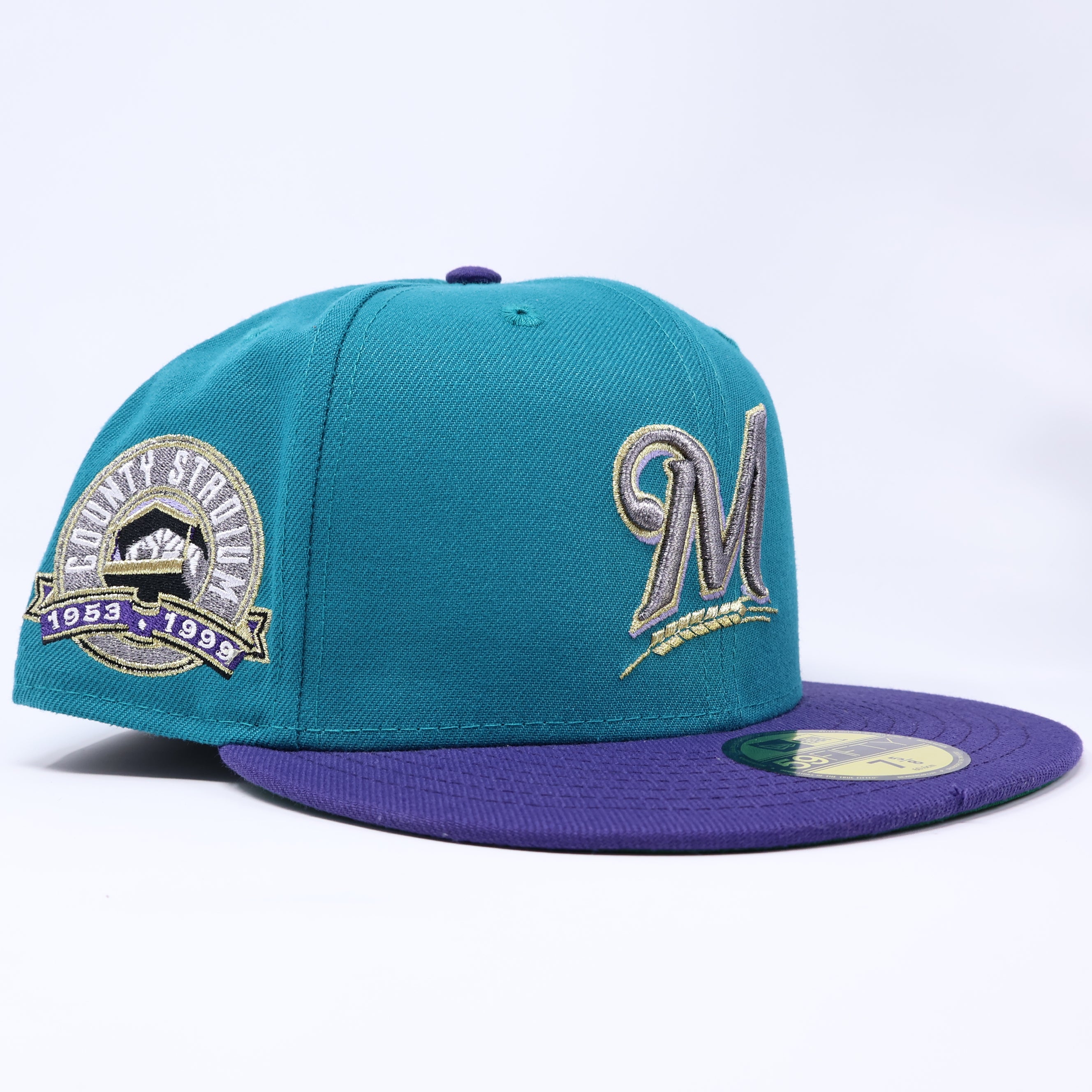 NWT 5/8 Teal Milwaukee Brewers County Stadium 59fifty New Era Fitted Hat Cap