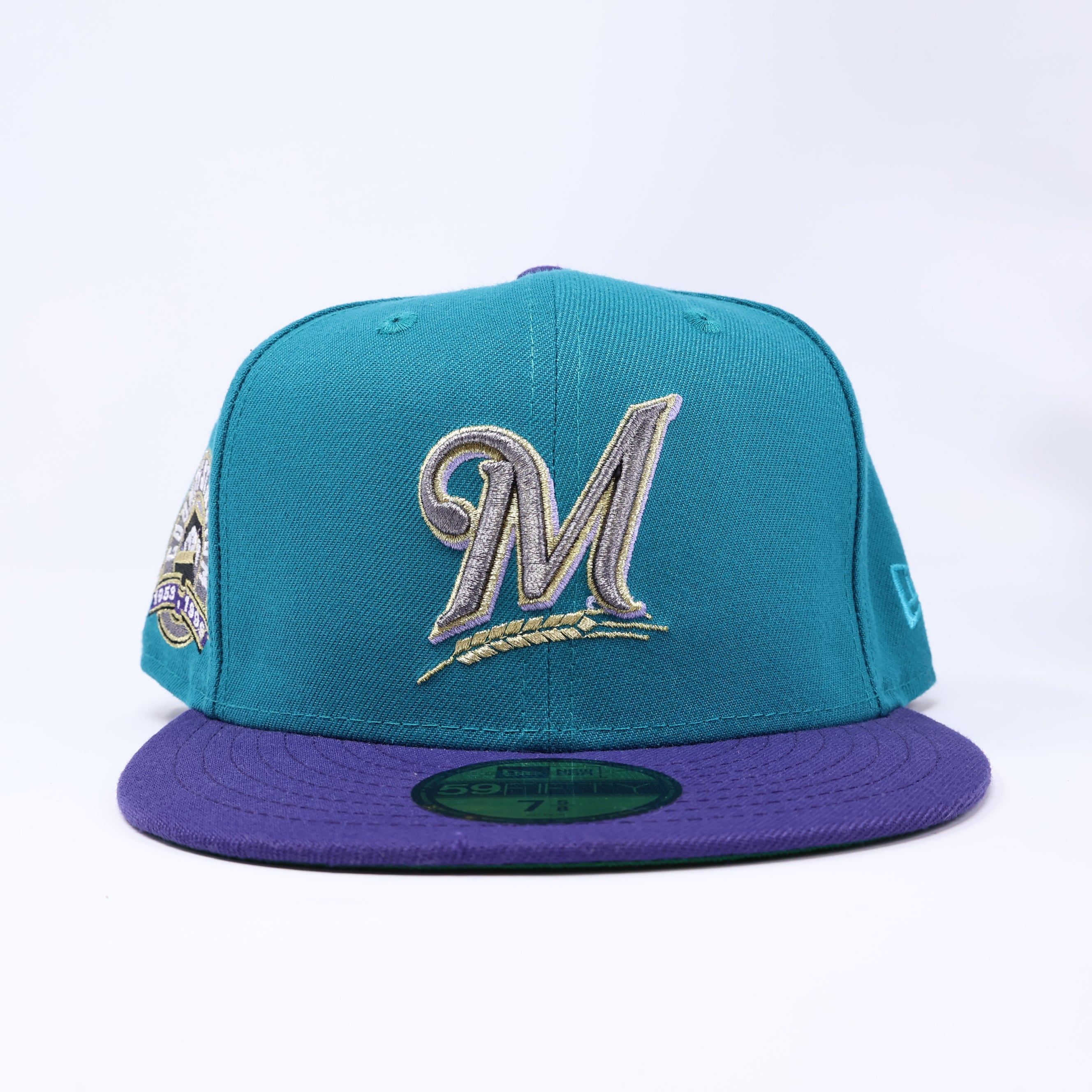NWT 5/8 Teal Milwaukee Brewers County Stadium 59fifty New Era Fitted Hat Cap