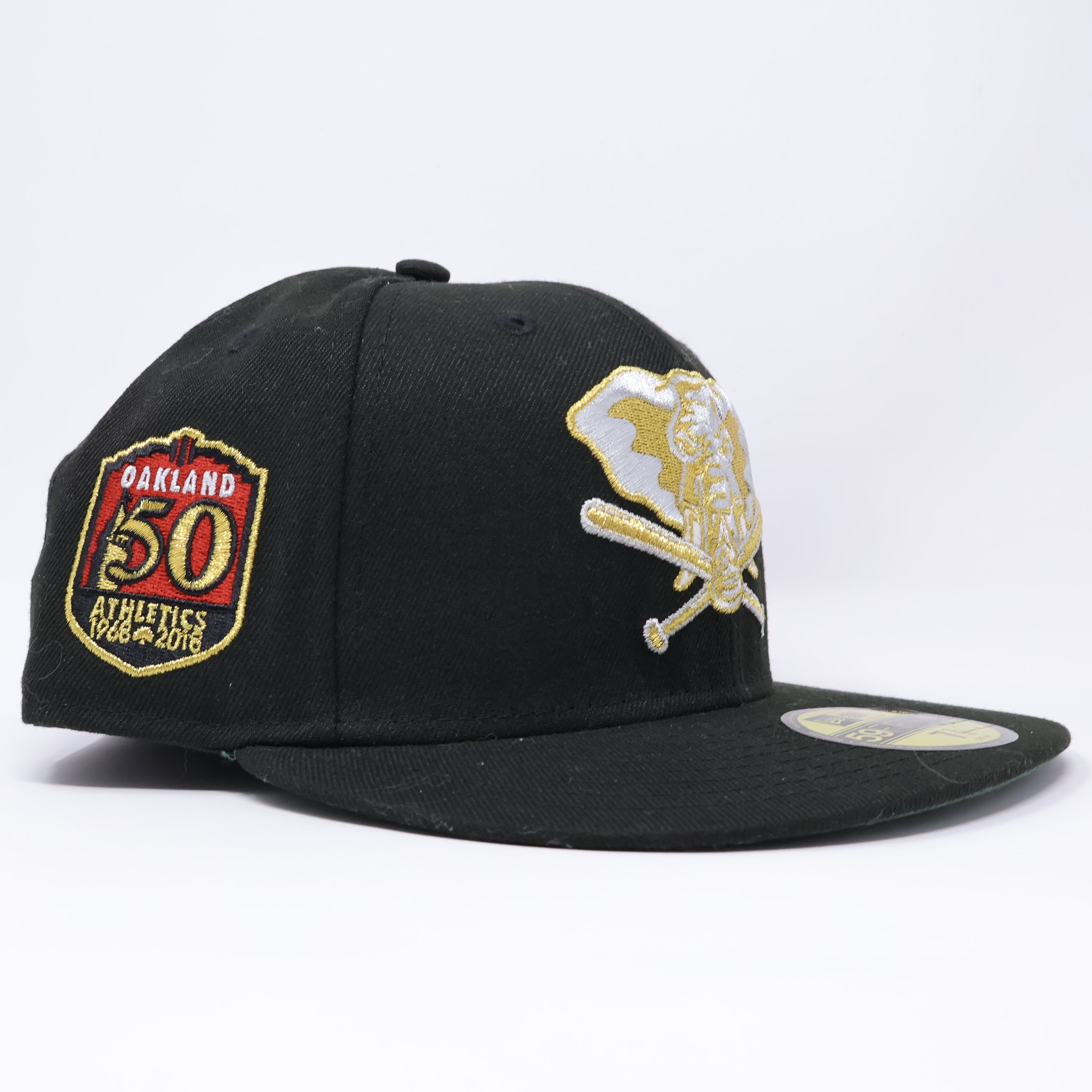 NWT 3/8 Black Oakland Athletics 50th Anniversary 59fifty New Era Fitted Hat Cap