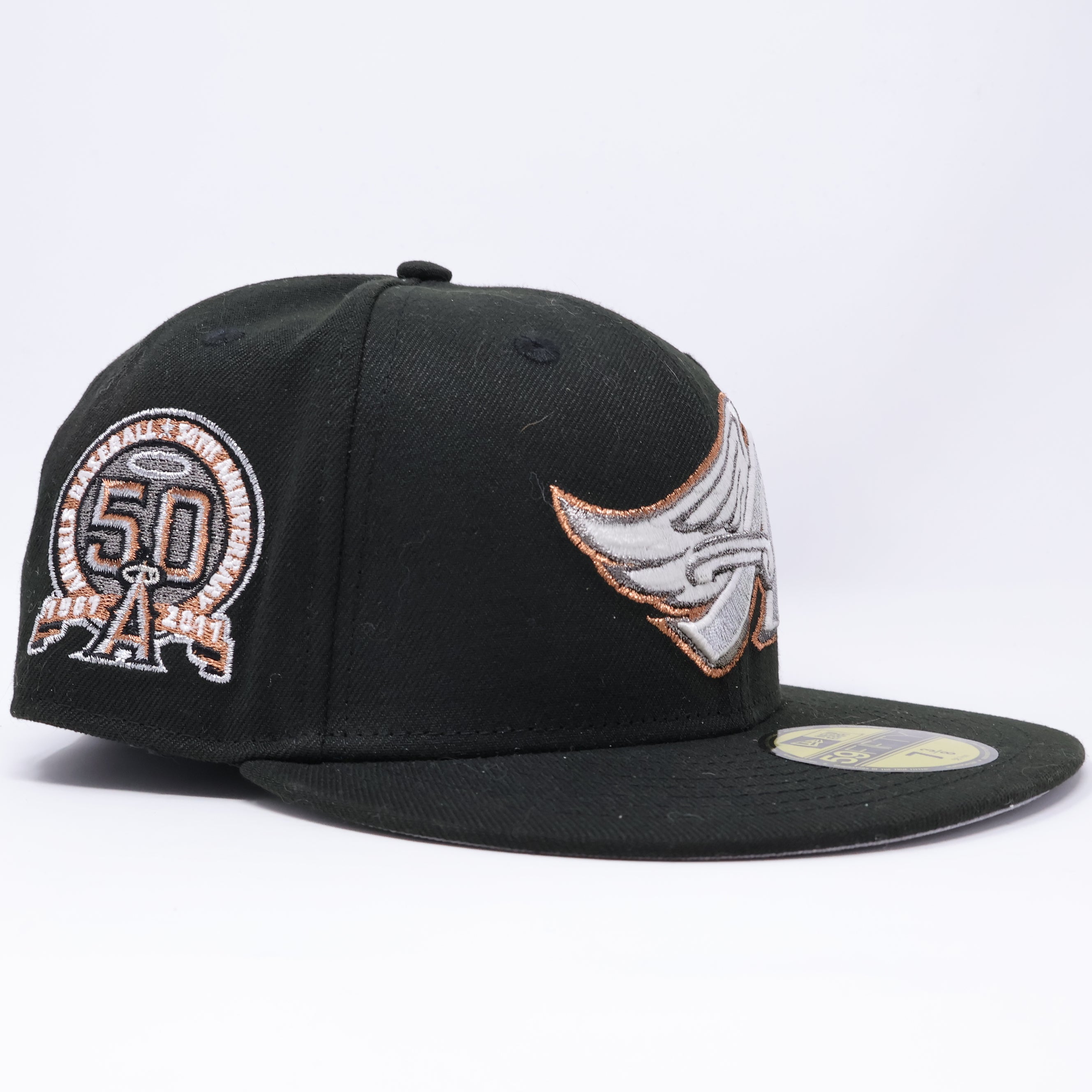 NWT 3/8 Black Los Angeles Angels 50th Anniversary 59fifty New Era Fitted Hat Cap