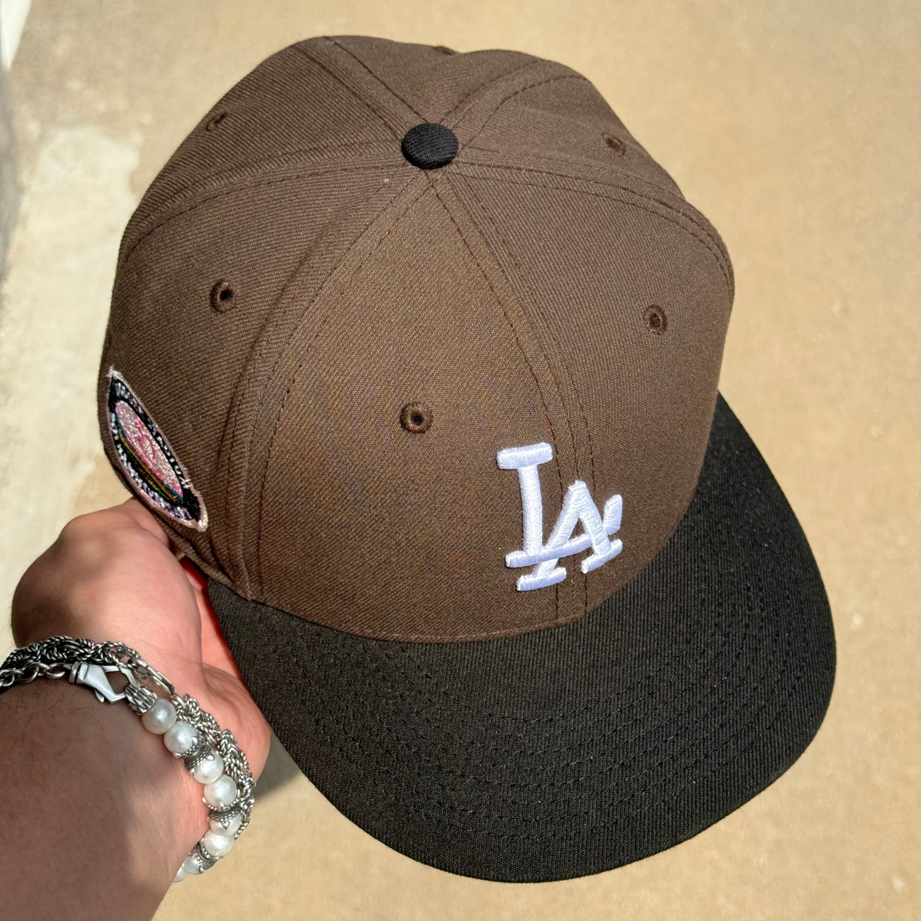 USED 1/4 Brown Los Angeles Dodgers 50th Anniversary 59fifty New Era Fitted Hat Cap