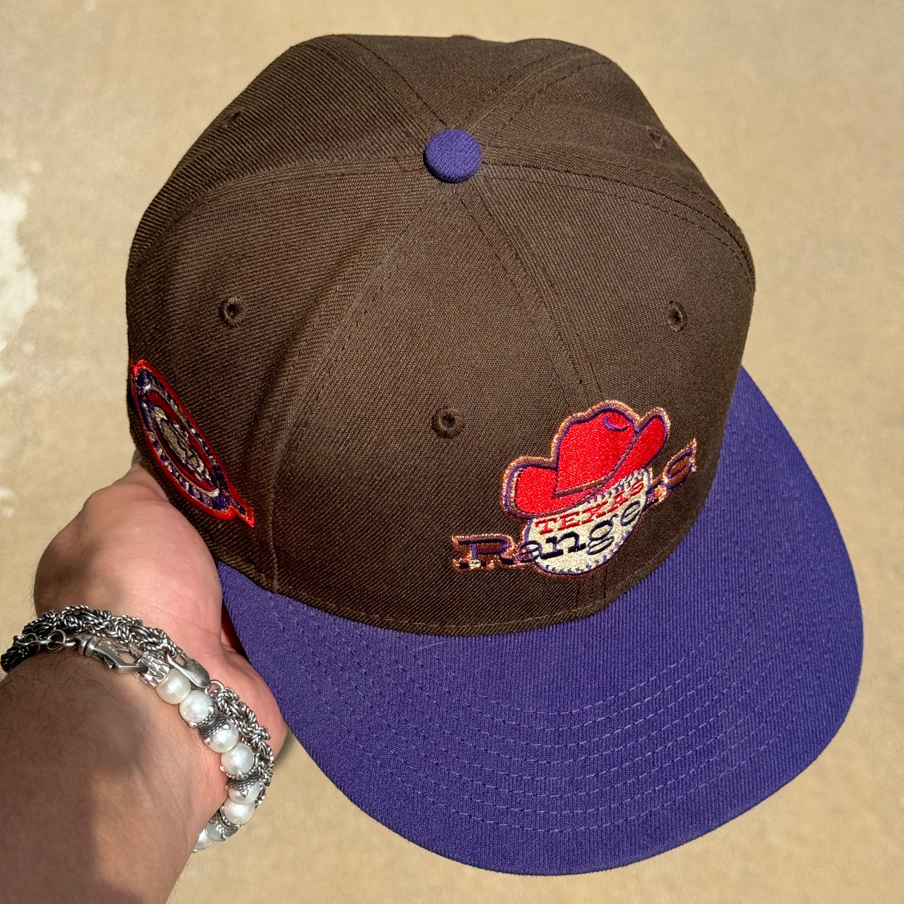 USED 1/4 Brown Dallas Texas Rangers Arlington Stadium 59fifty New Era Fitted Hat Cap