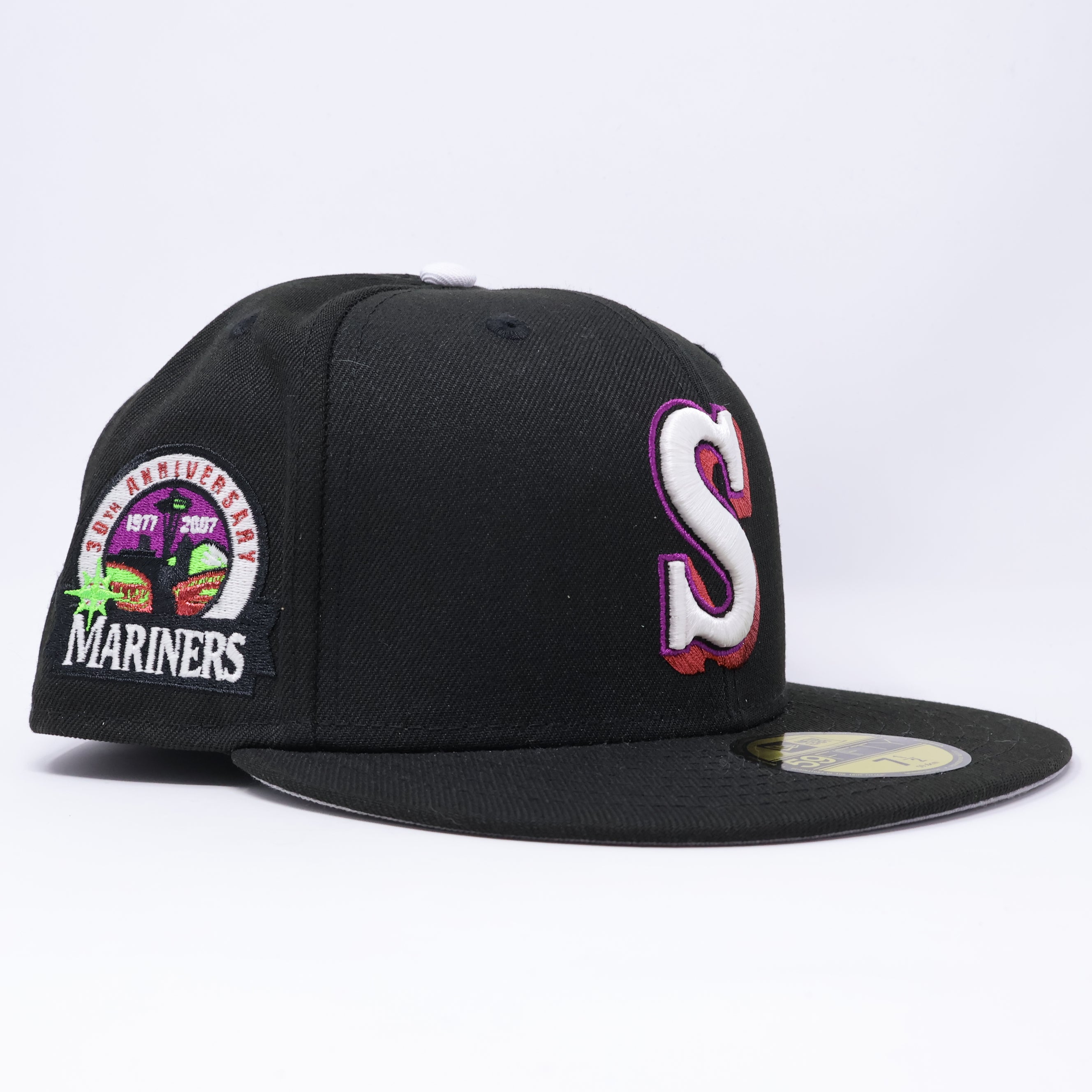 NWT 1/2 Black Seattle Mariners 30th Anniversary 59fifty New Era Fitted Hat Cap