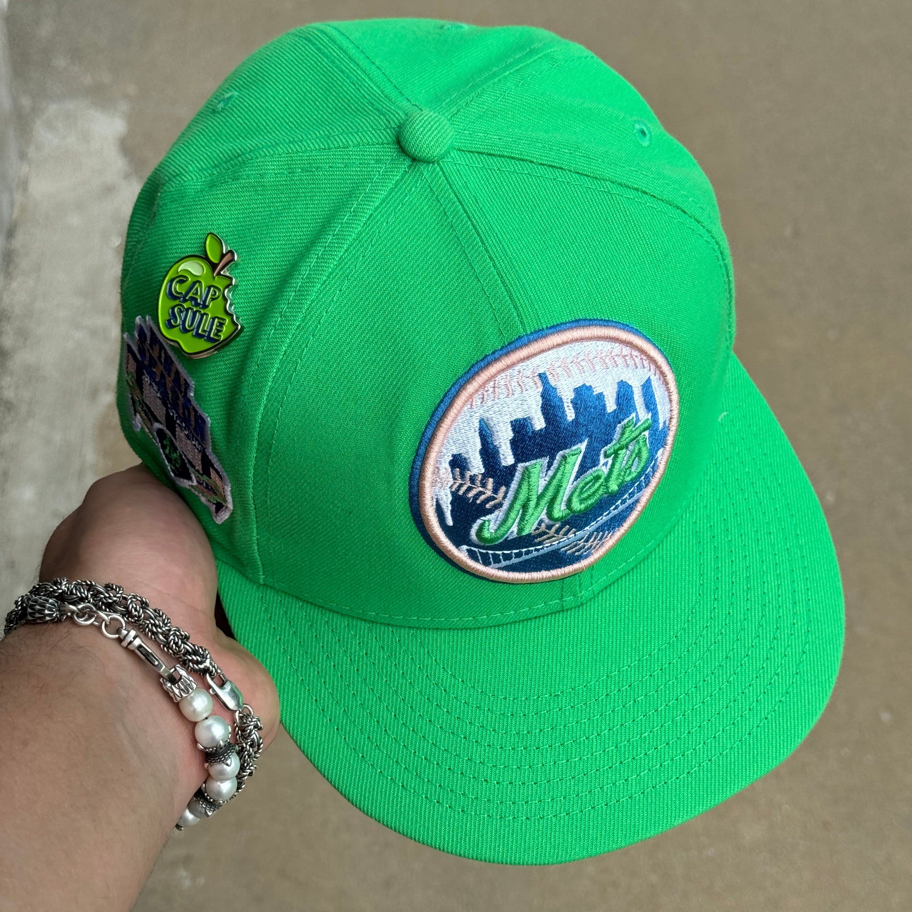 USED 1/4 Green New York Mets Final Season Shea Stadium 59fifty New Era Fitted Hat Cap