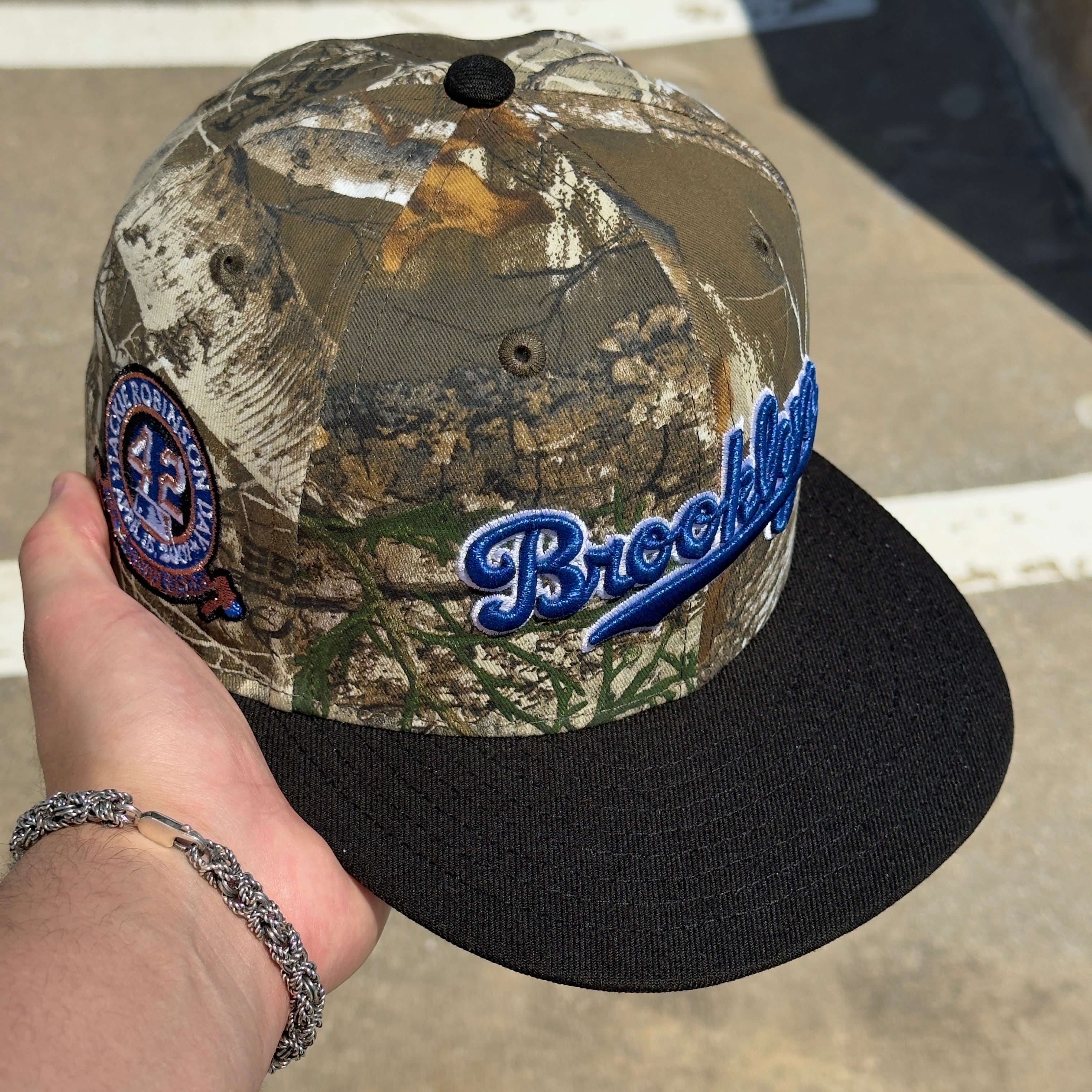 7 1/8 USED Camo Realtree Brooklyn Dodgers New York Jackie Robinson 59fifty New Era Fitted Hat