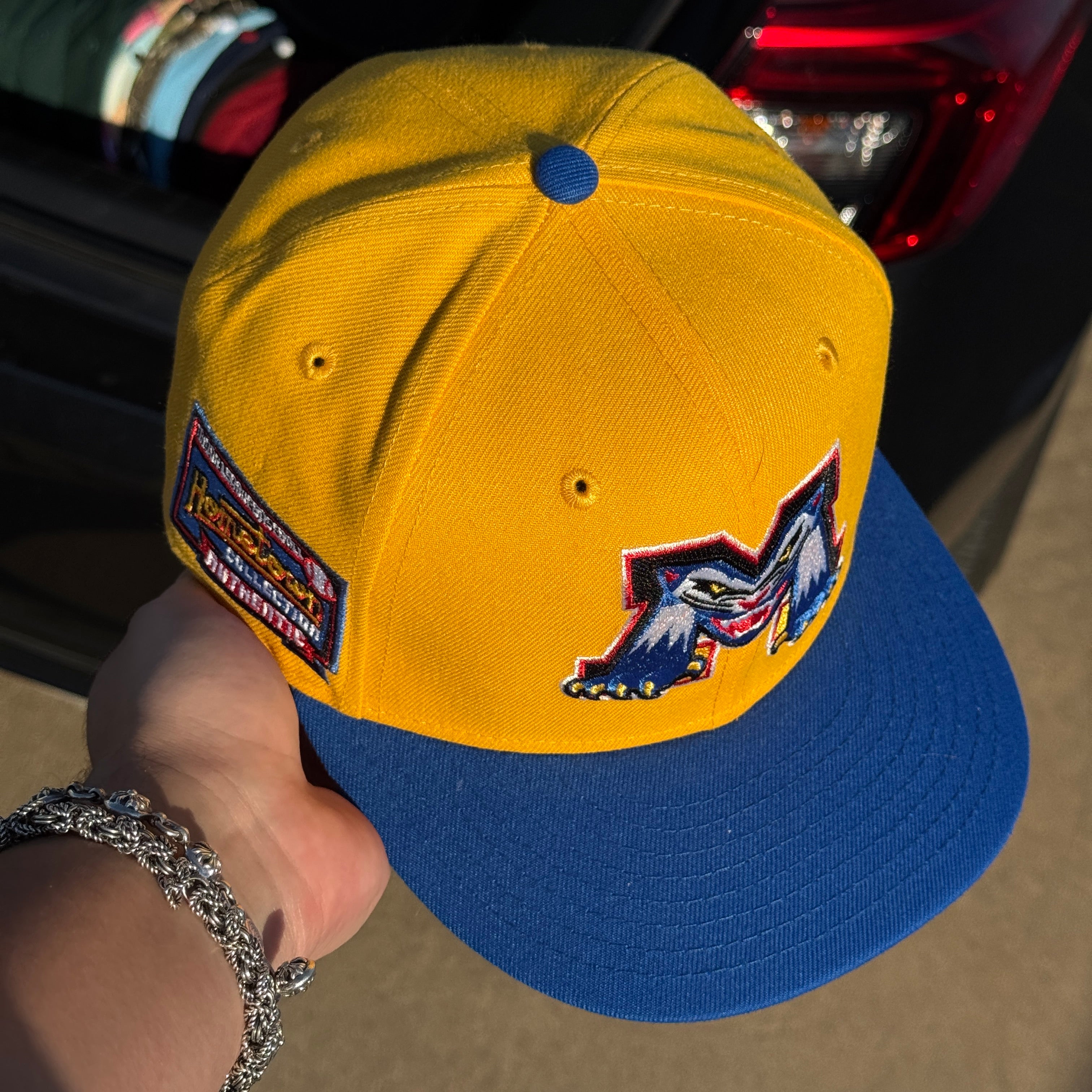 USED 1/8 Yellow Michigan Battlecats Minor League 59fifty New Era Fitted Hat Cap