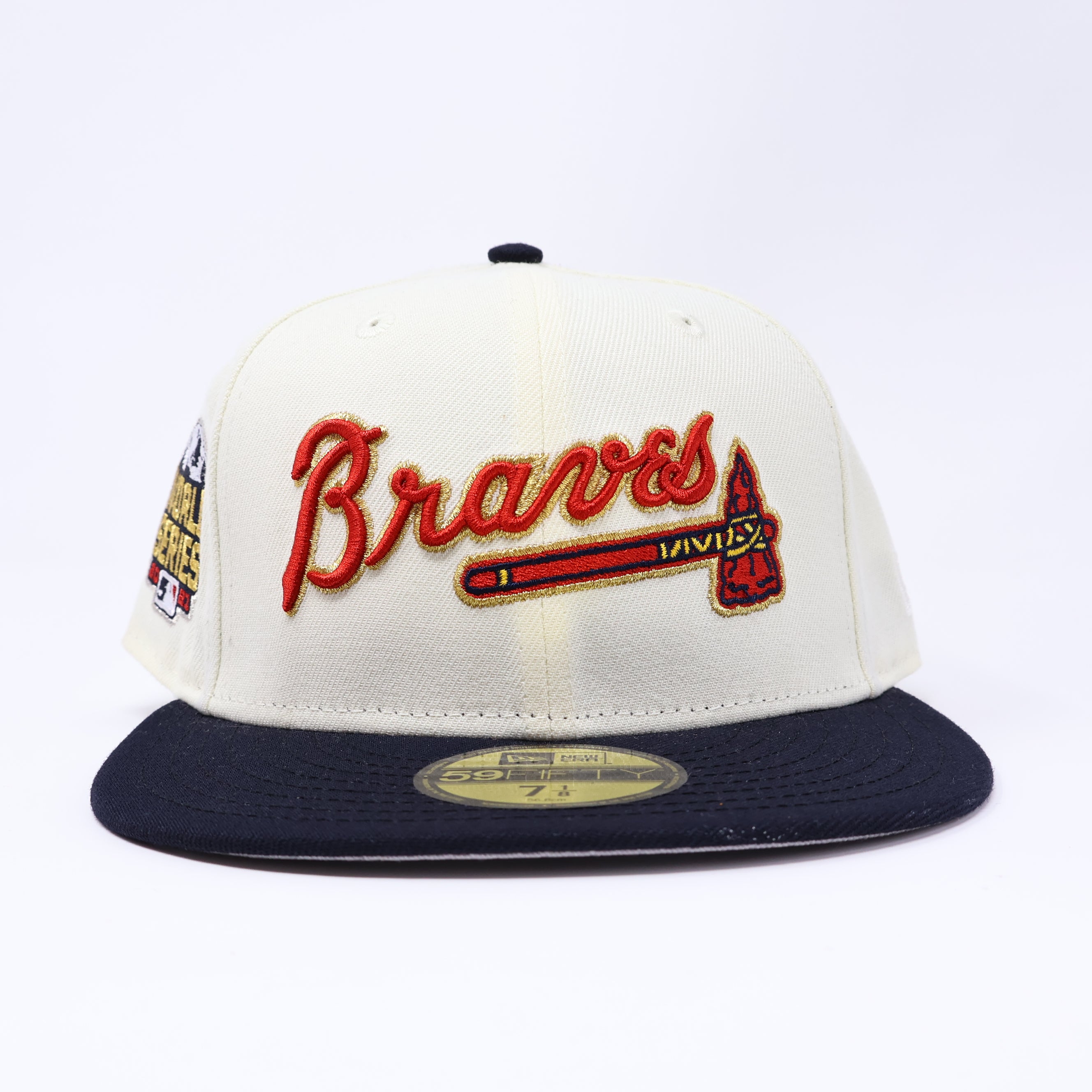 NWT 1/8 Chrome Atlanta Braves 2021 World Series 59fifty New Era Fitted Hat Cap