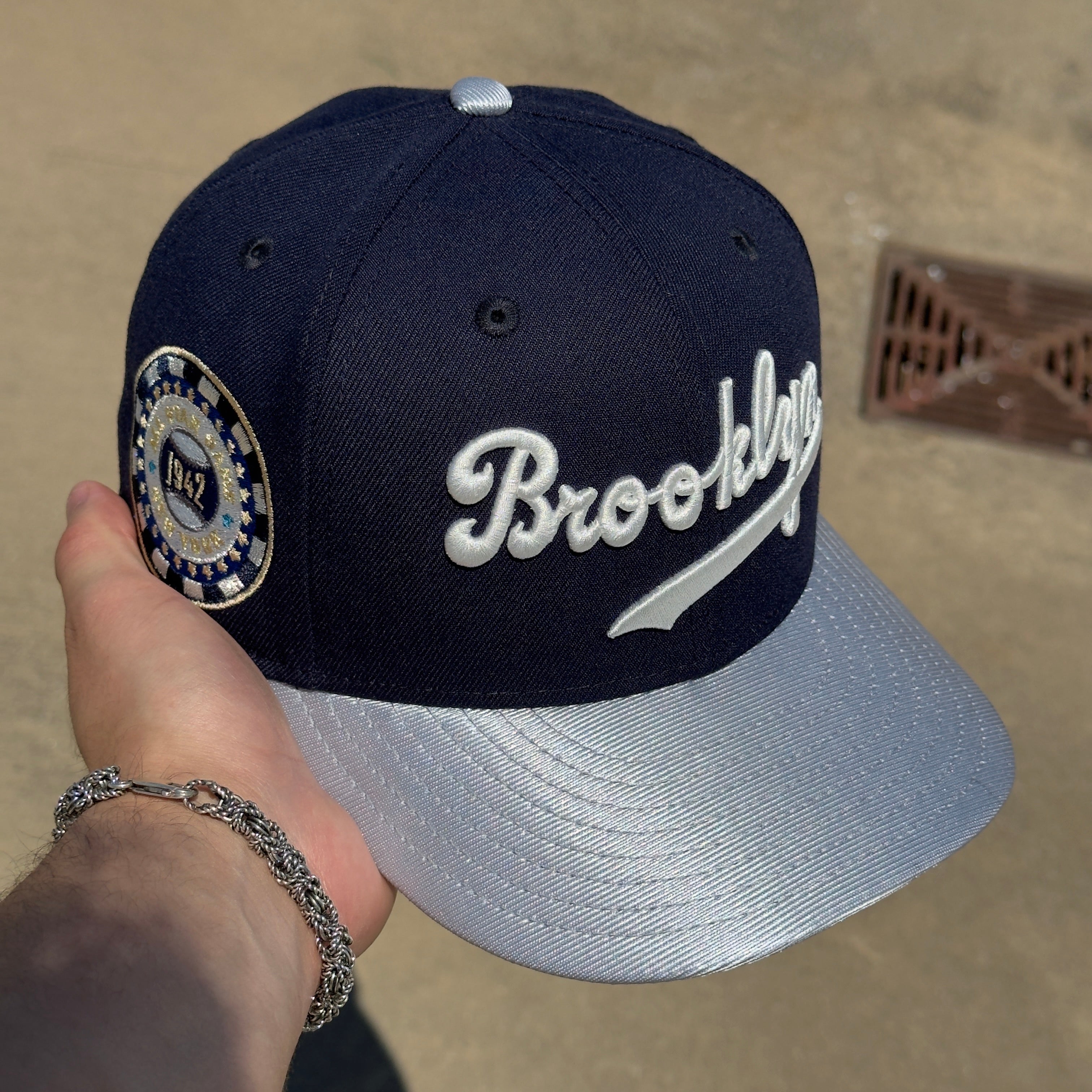 7 1/8 USED Navy New York Brooklyn Dodgers All Star Game Poker Chip 59fifty New Era Fitted Hat