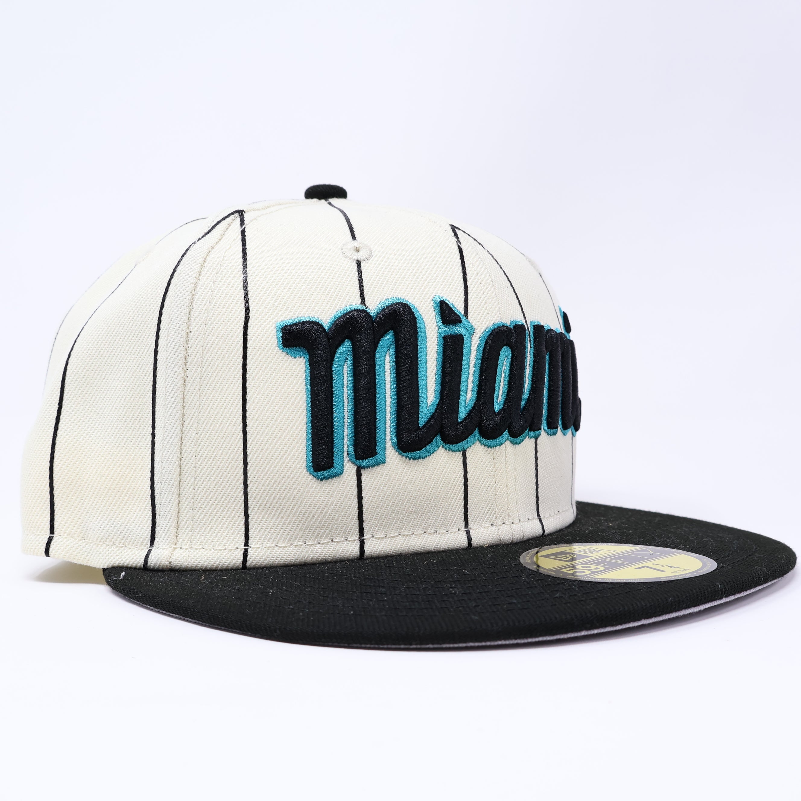 NWT 1/4 Chrome Pinstripe Miami Florida Marlins 59fifty New Era Fitted Hat Cap