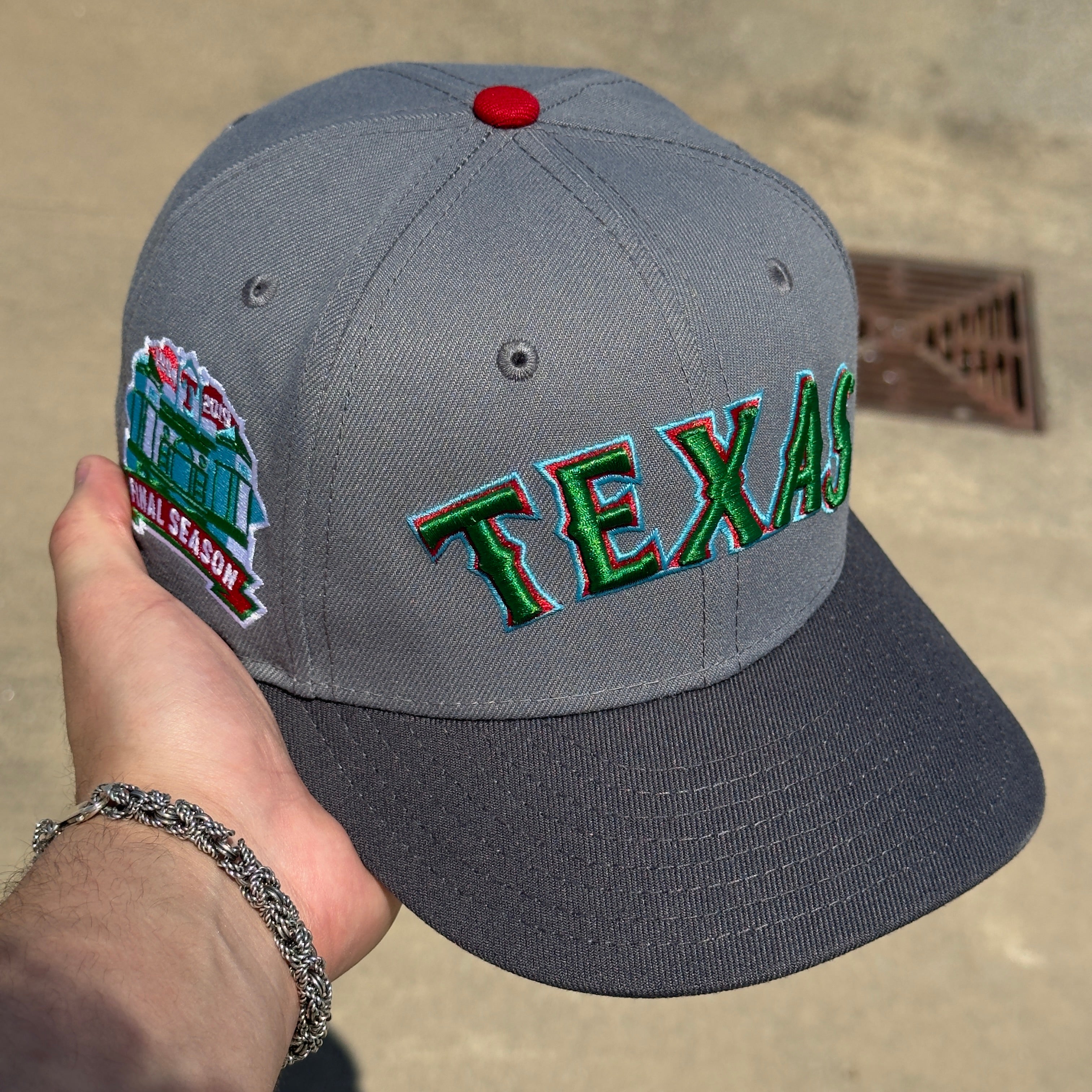 7 1/8 USED Grey Graphite Texas Rangers Final Season 59fifty New Era Fitted Hat