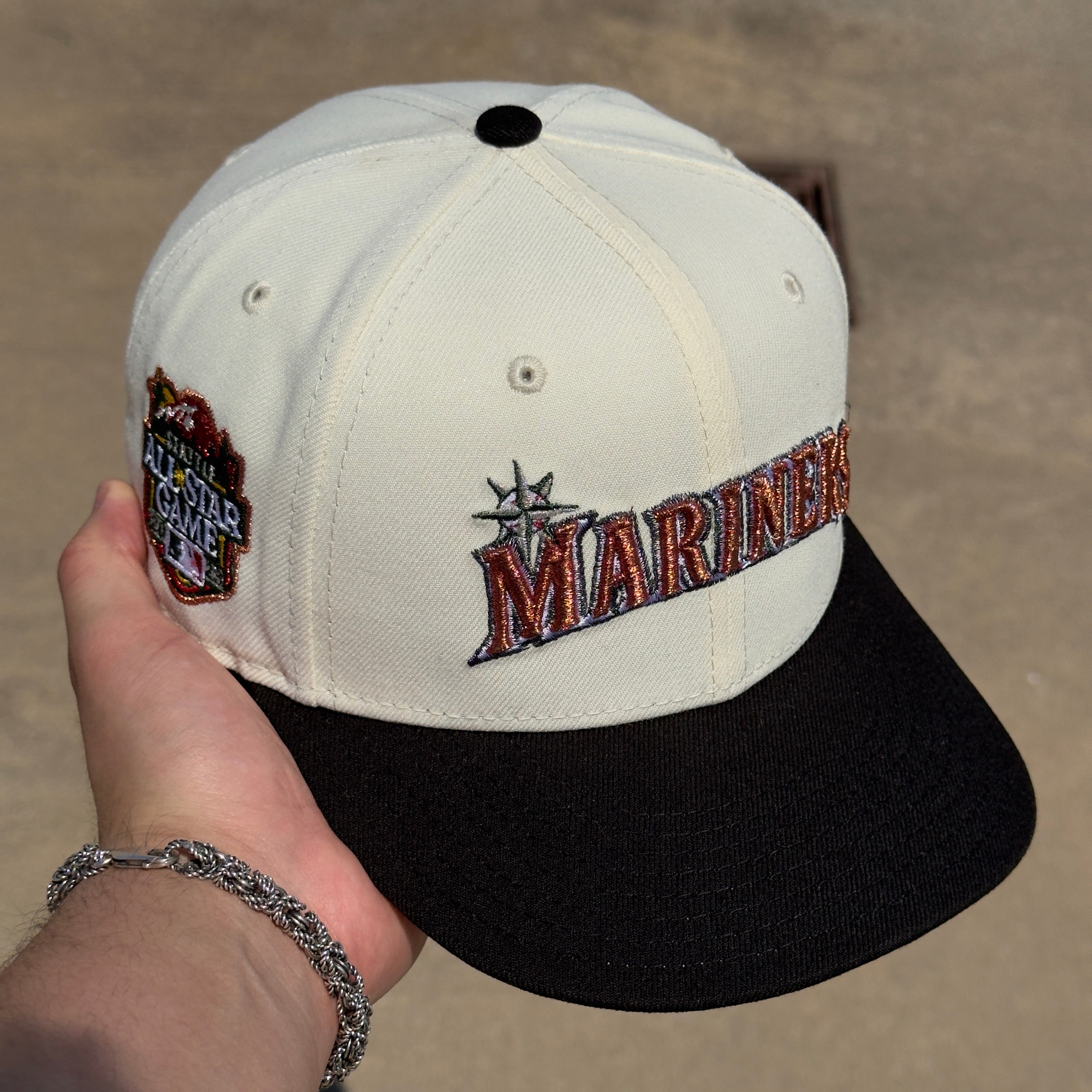 7 1/8 USED Chrome Black Seattle Mariners All Star Game 59fifty New Era Fitted Hat