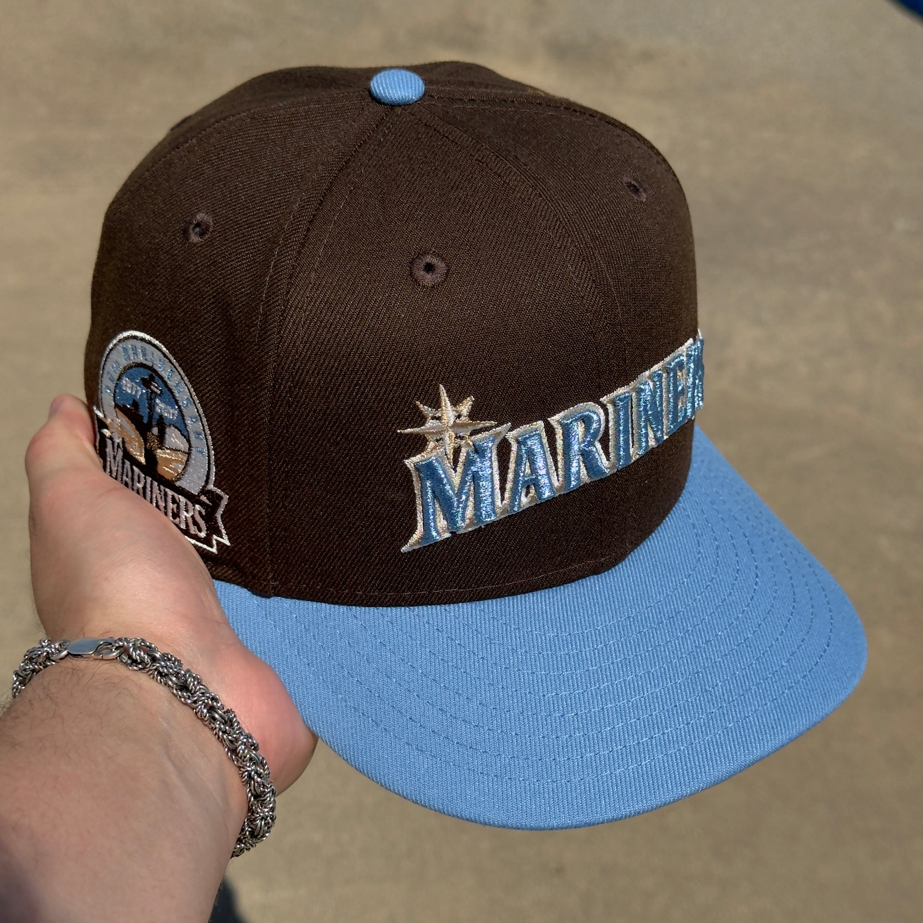 7 1/8 USED Brown Blue Seattle Mariners 30th Anniversary Simple 59fifty New Era Fitted Hat