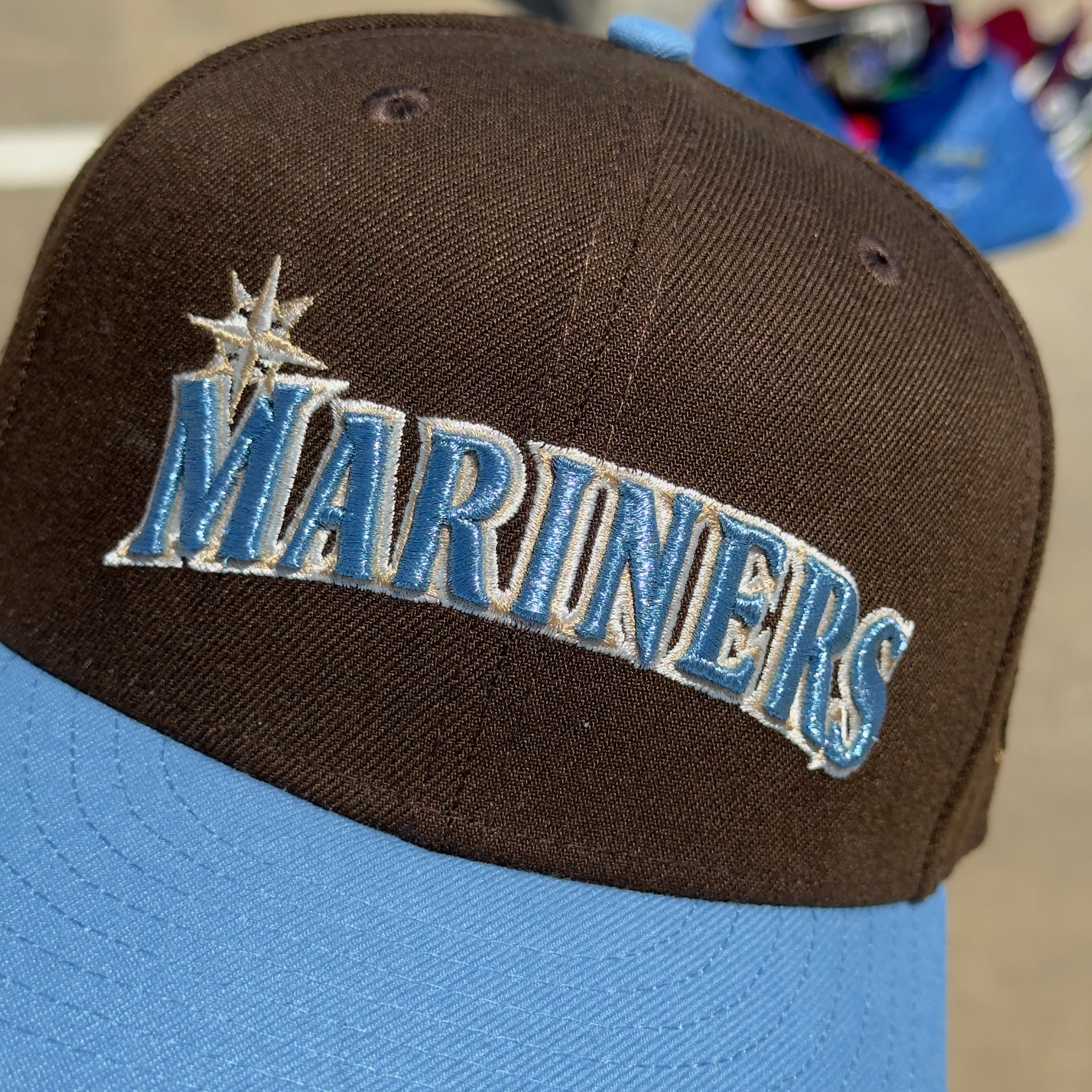 7 1/8 USED Brown Blue Seattle Mariners 30th Anniversary Simple 59fifty New Era Fitted Hat