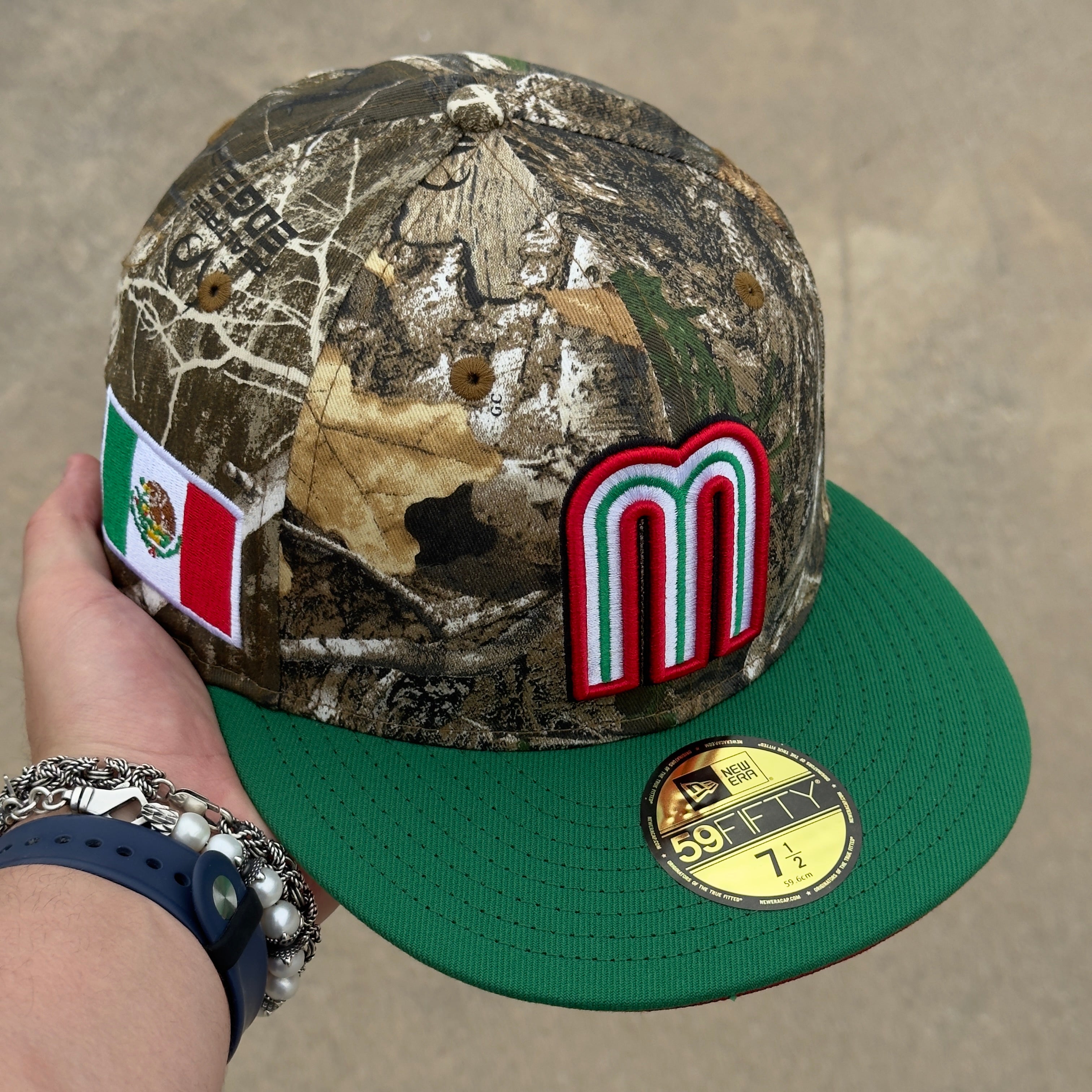 7 1/2 NEW Camo Realtree Green Mexico WBC Classic League Mexican Flag 59fifty New Era Fitted Cap Hat