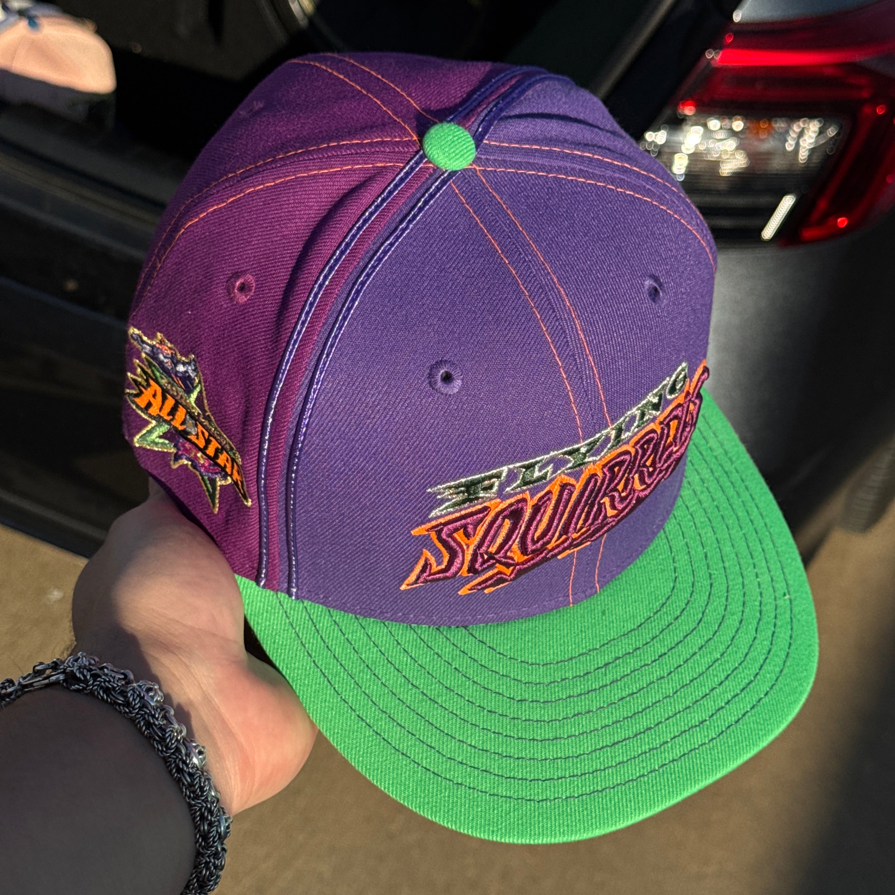 USED 1/8 Purple Flying Squirrels All Star 2019 Minor League 59fifty New Era Fitted Hat Cap