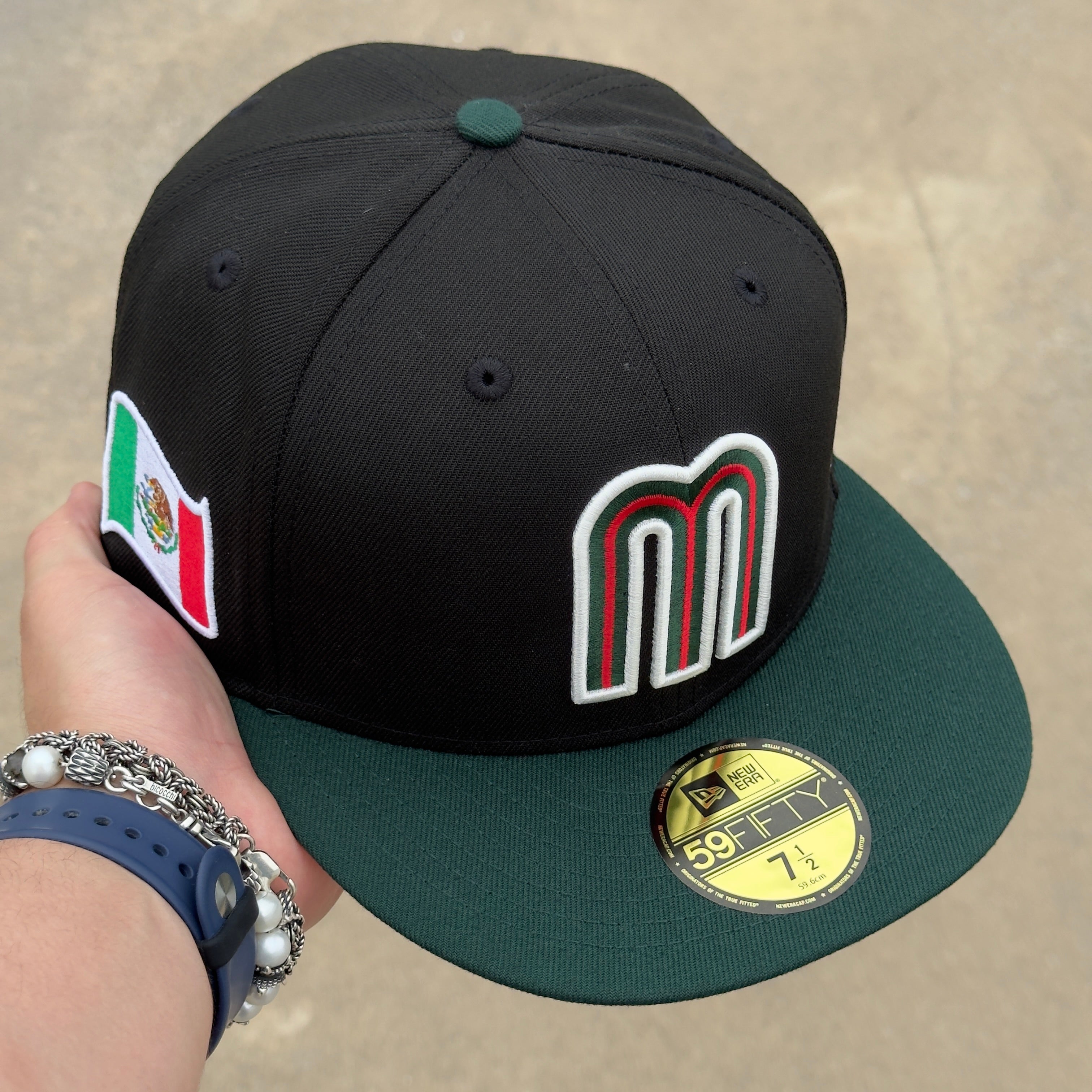 7 1/2 NEW Black Green Mexico WBC Classic League Mexican Flag 59fifty New Era Fitted Cap Hat