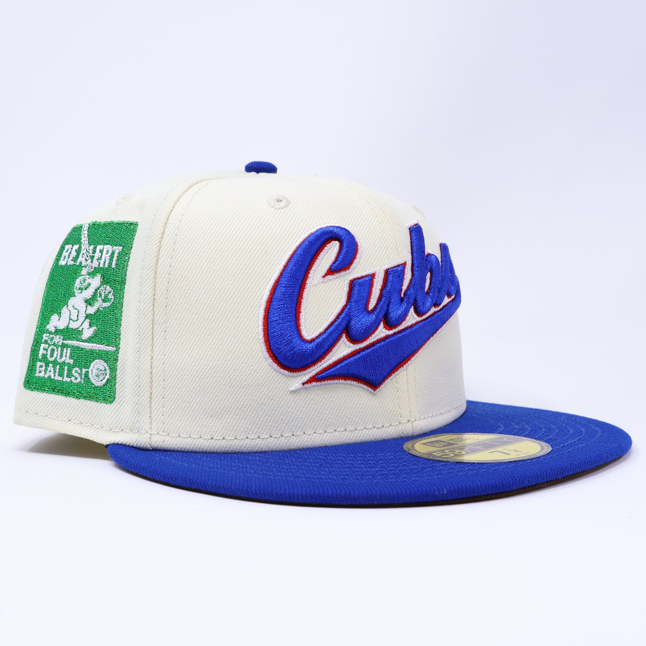 NWT 1/4 Chrome Chicago Cubs For Foul Balls 59fifty New Era Fitted Hat Cap