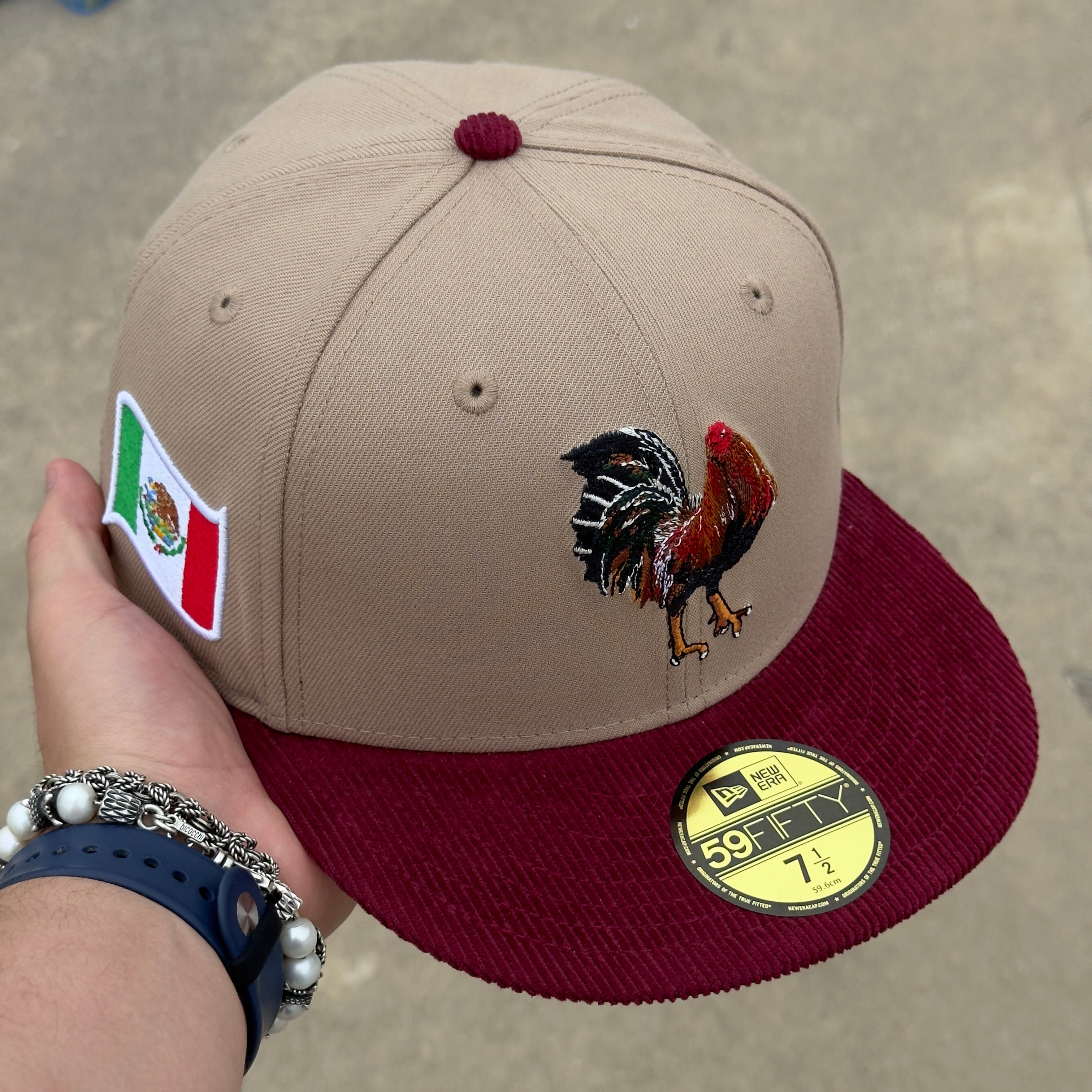 7 1/2 NEW Khaki Gallo Rooster Mexico WBC Classic League Flag 59fifty New Era Fitted Cap Hat