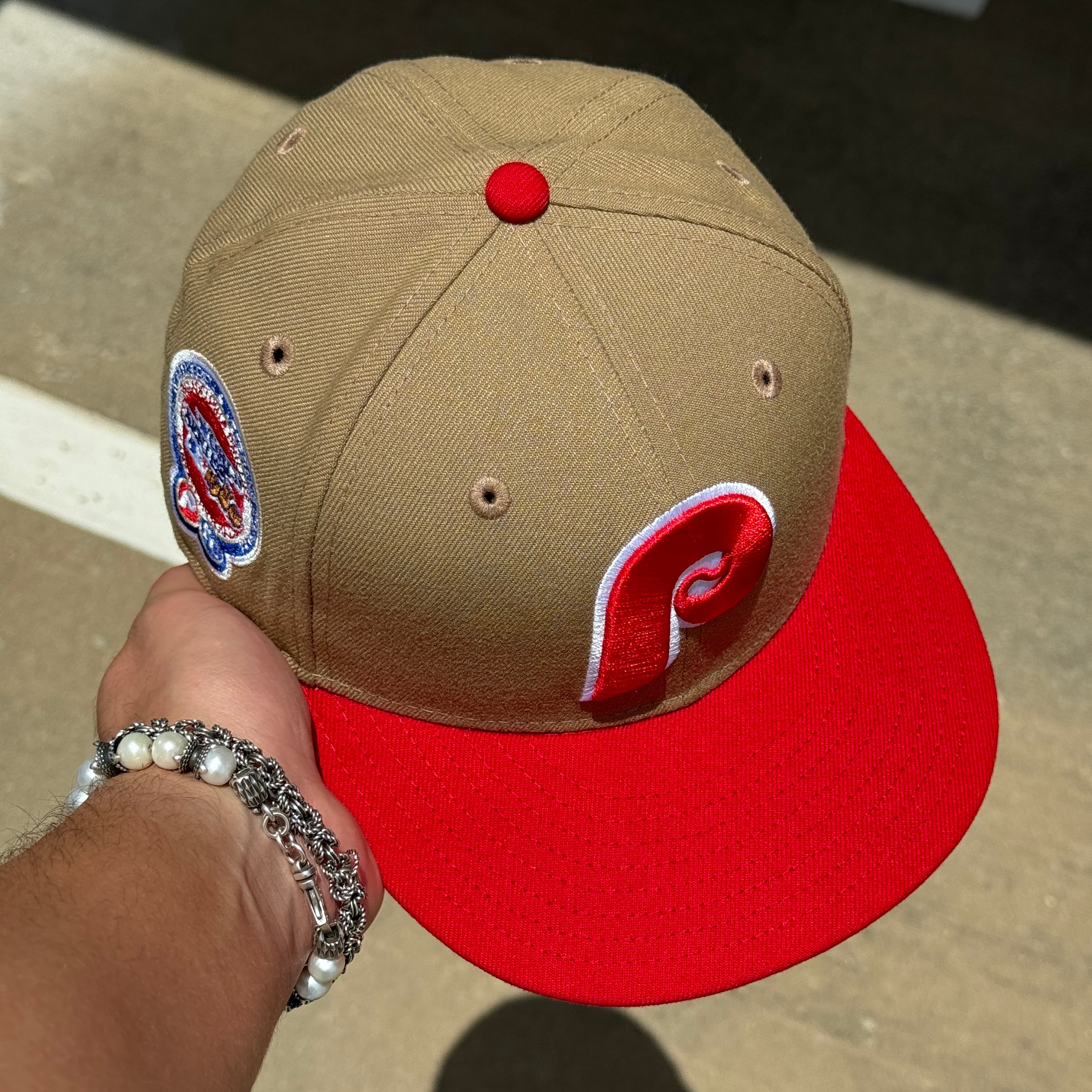 USED 7 Khaki Philadelphia Phillies 1980 World Series 59fifty New Era Fitted Hat Cap