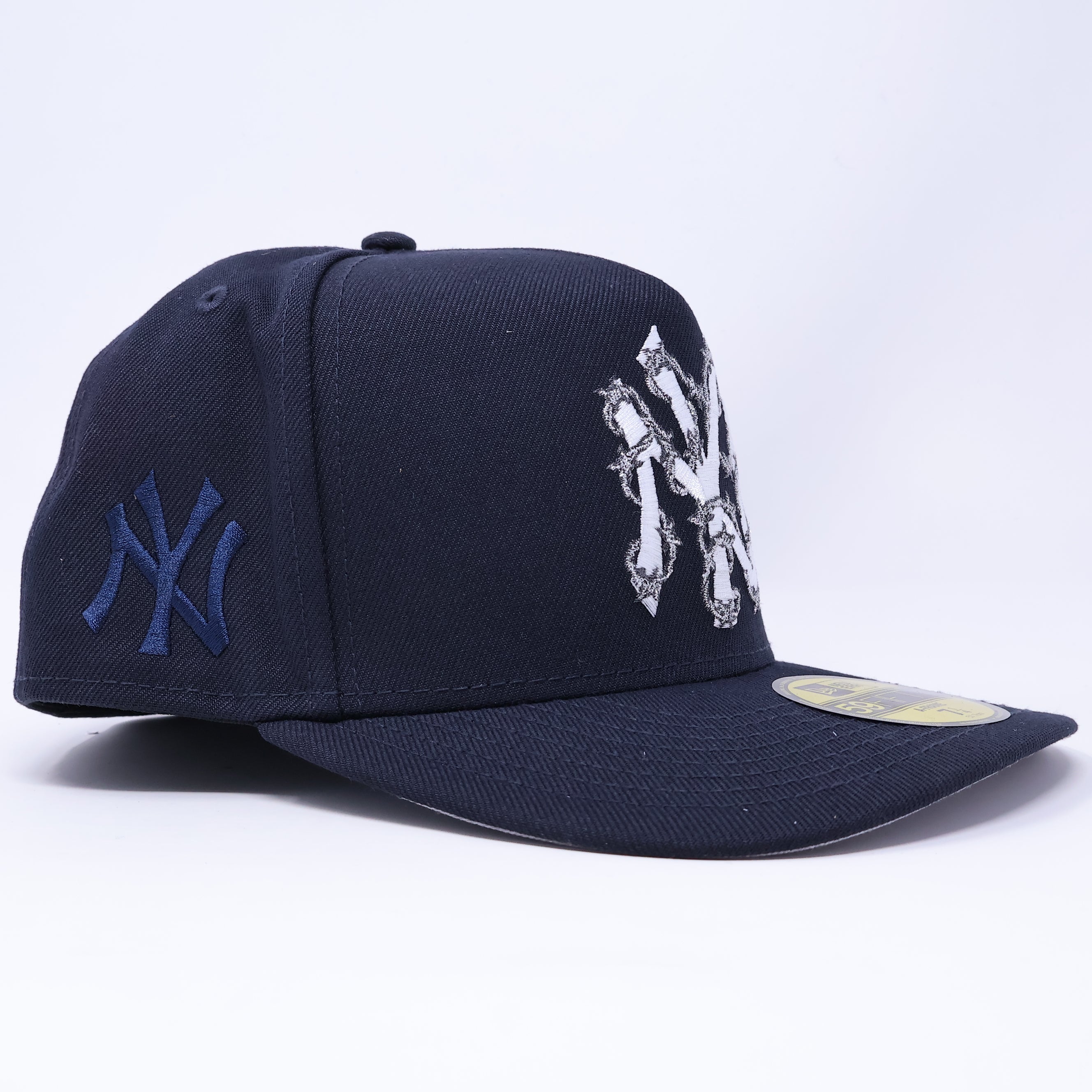 NWT Navy New York Yankees Barb Wire 59fifty A-Frame New Era Fitted Cap Hat
